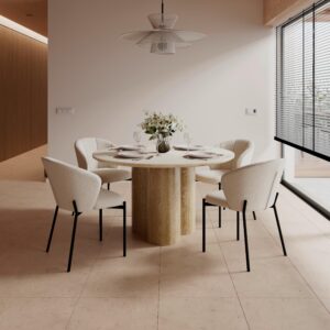 wohnli-moebel-suche-001467004302-1 Esstisch Kiano Holz/Keramik Creme ca. 130/130/75 cm Holz, Keramik, Holzwerkstoff Bessagi Home Möbel > Tische > Esstische > Esstische Holz Weiß