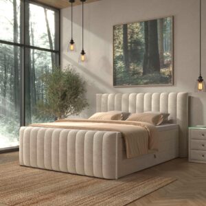 Boxspringbett Lina Beige ca. 160x200cm Holz, Textil, Holzwerkstoff Premium Living Möbel > Betten > Boxspringbetten Beige
