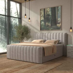 wohnli-moebel-suche-001523002009-1 Boxspringbett Lina Hellgrau ca. 200x200cm Holz, Kunststoff, Textil, Holzwerkstoff Premium Living Möbel > Betten > Boxspringbetten Grau