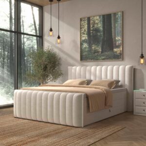 wohnli-moebel-suche-001523002012-1 Boxspringbett Lina Creme ca. 200x200cm Holz, Kunststoff, Textil, Holzwerkstoff Premium Living Möbel > Betten > Boxspringbetten Weiß