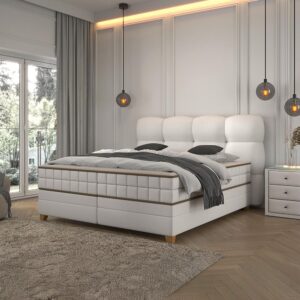 Boxspringbett Bianco Beige ca. 160x200cm Holz, Metall, Textil, Holzwerkstoff Premium Living Möbel > Betten > Boxspringbetten Beige