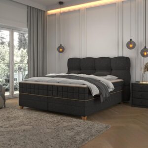 Boxspringbett Bianco Anthrazit ca. 160x200cm Holz, Metall, Textil, Holzwerkstoff Premium Living Möbel > Betten > Boxspringbetten Anthrazit