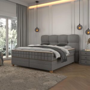 Boxspringbett Bianco Grau ca. 160x200cm Holz, Metall, Textil, Holzwerkstoff Premium Living Möbel > Betten > Boxspringbetten Grau