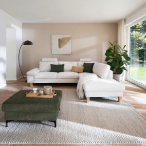 Wohnlandschaft Corvara Weiß Textil, Holzwerkstoff Premium Living Wohnzimmermöbel Weiß