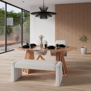 Sitzbank Andrea Weiß Bouclé Gepolstert Holz, Textil Bessagi Home Möbel > Bänke > Sitzbänke Weiß