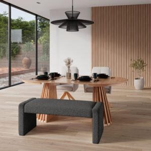 Sitzbank Andrea Grau Bouclé Gepolstert Holz, Textil Bessagi Home Möbel > Bänke > Sitzbänke Grau