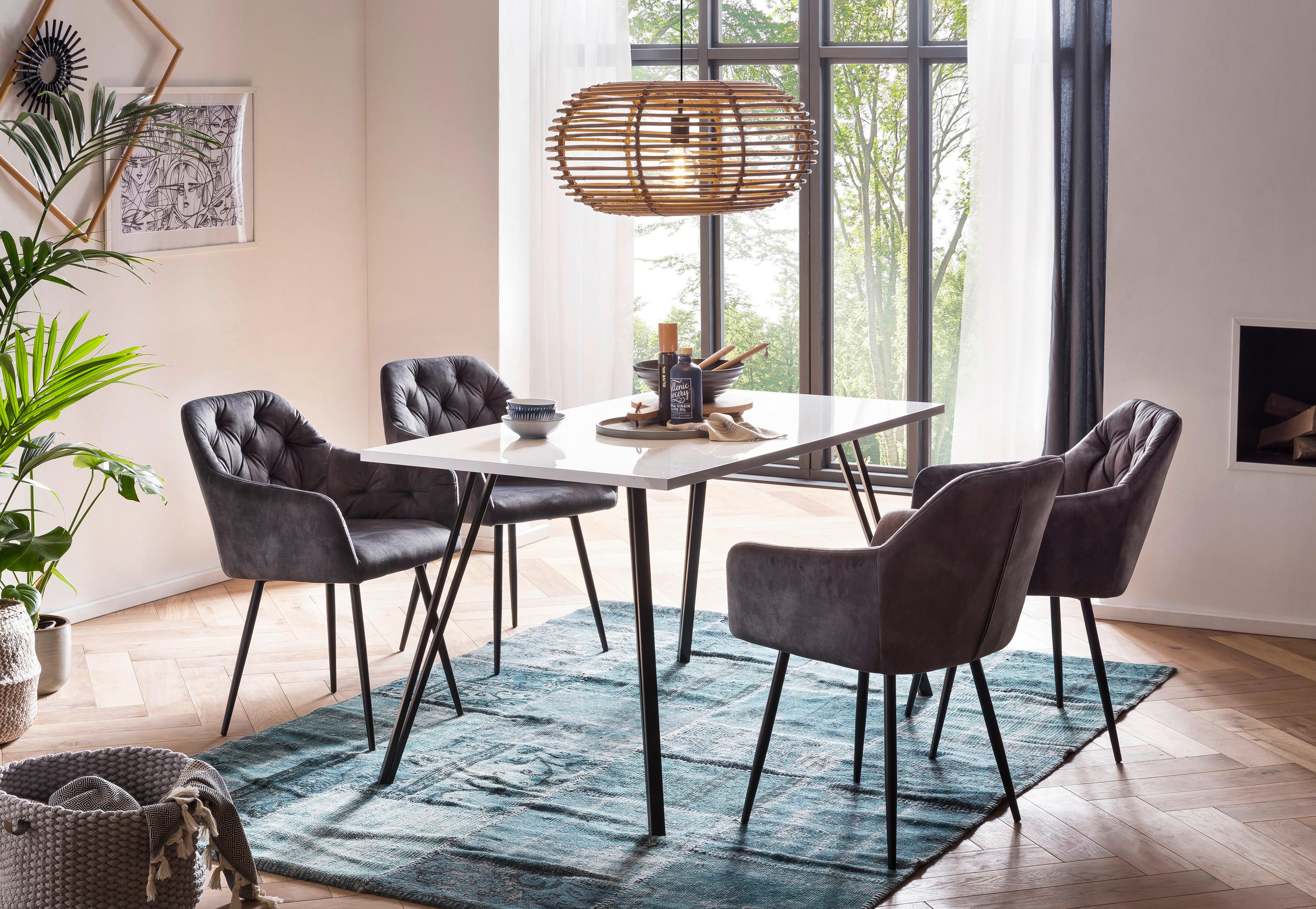 Armlehnstuhl Tina 2er-Set Anthrazit Samt Metall, Textil MID.YOU Möbel > Stühle > Stuhl-Sets > Esszimmerstühle Sets Anthrazit