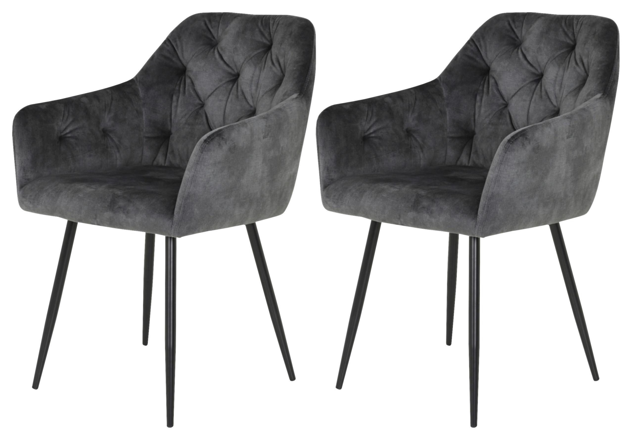 Wohnli Möbelsuche - Armlehnstuhl Tina 2er-Set Anthrazit Samt