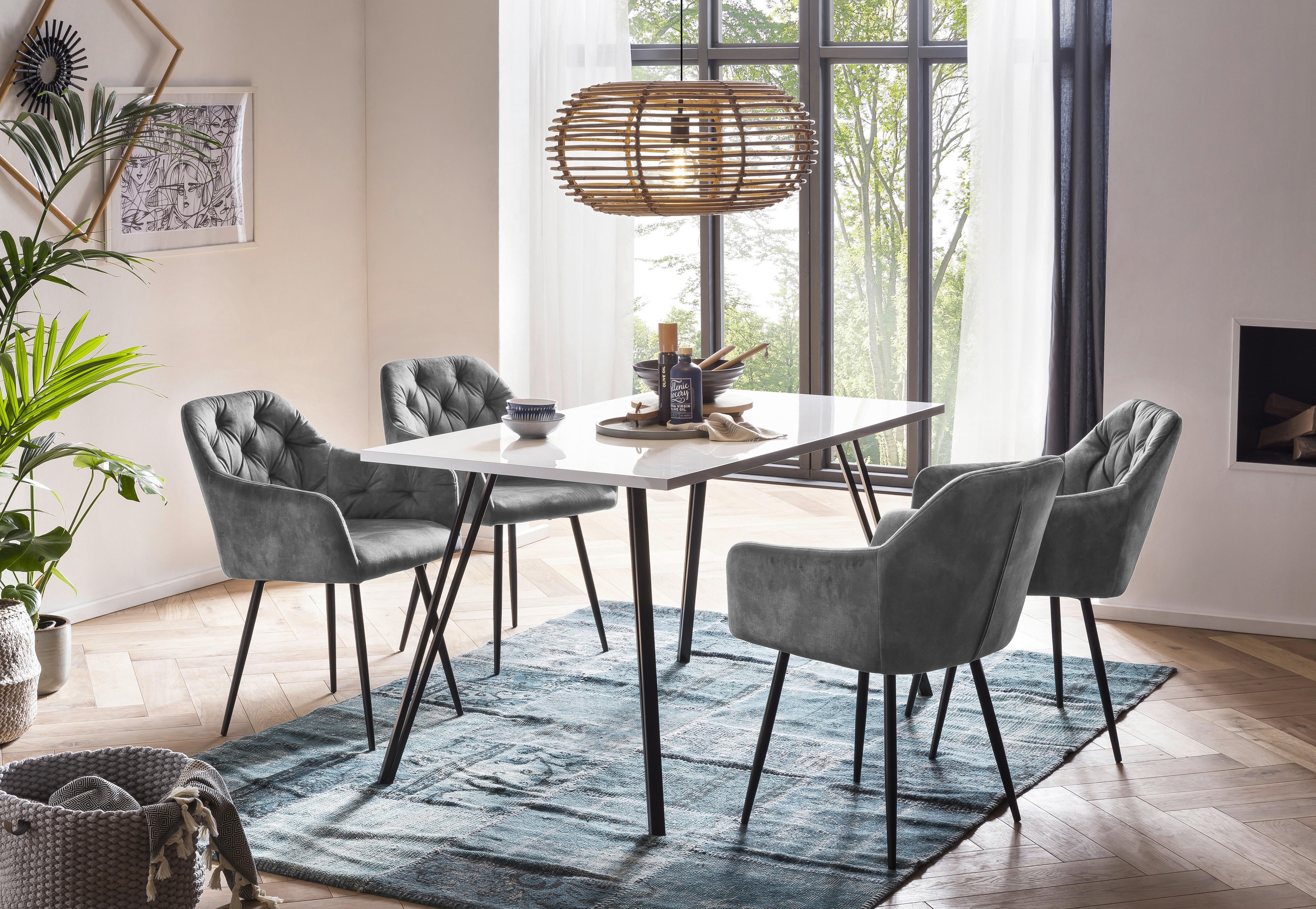 Armlehnstuhl Tina 2er-Set Grau Samt Metall, Textil MID.YOU Möbel > Stühle > Stuhl-Sets > Esszimmerstühle Sets Grau