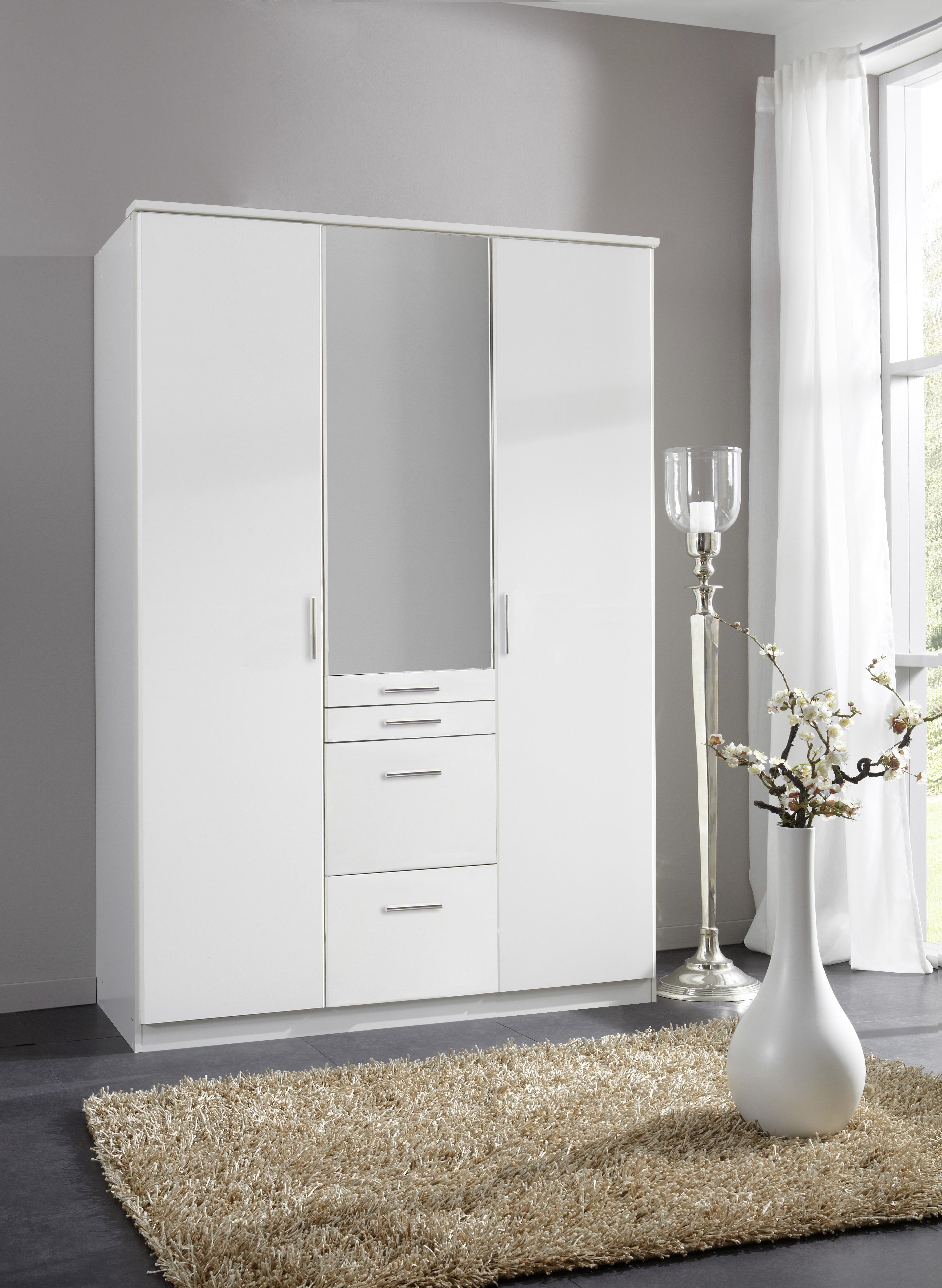 Kleiderschrank AACHEN ca. 135x198 cm Weiß Holzwerkstoff P & B Möbel > Schränke > Kleiderschränke Weiß