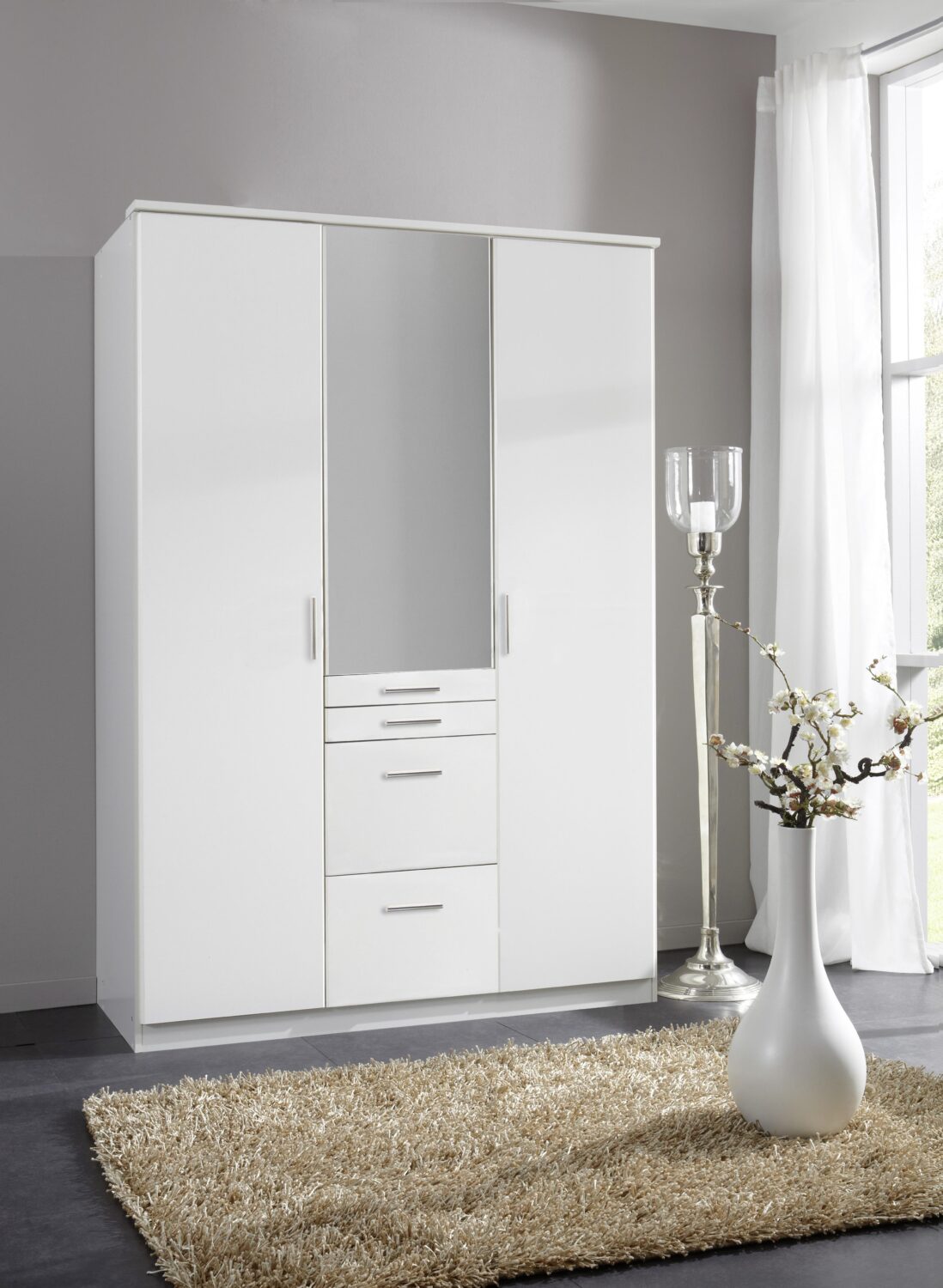 Kleiderschrank AACHEN ca. 135x198 cm Weiß Kunststoff MID.YOU Möbel > Schränke > Kleiderschränke Weiß