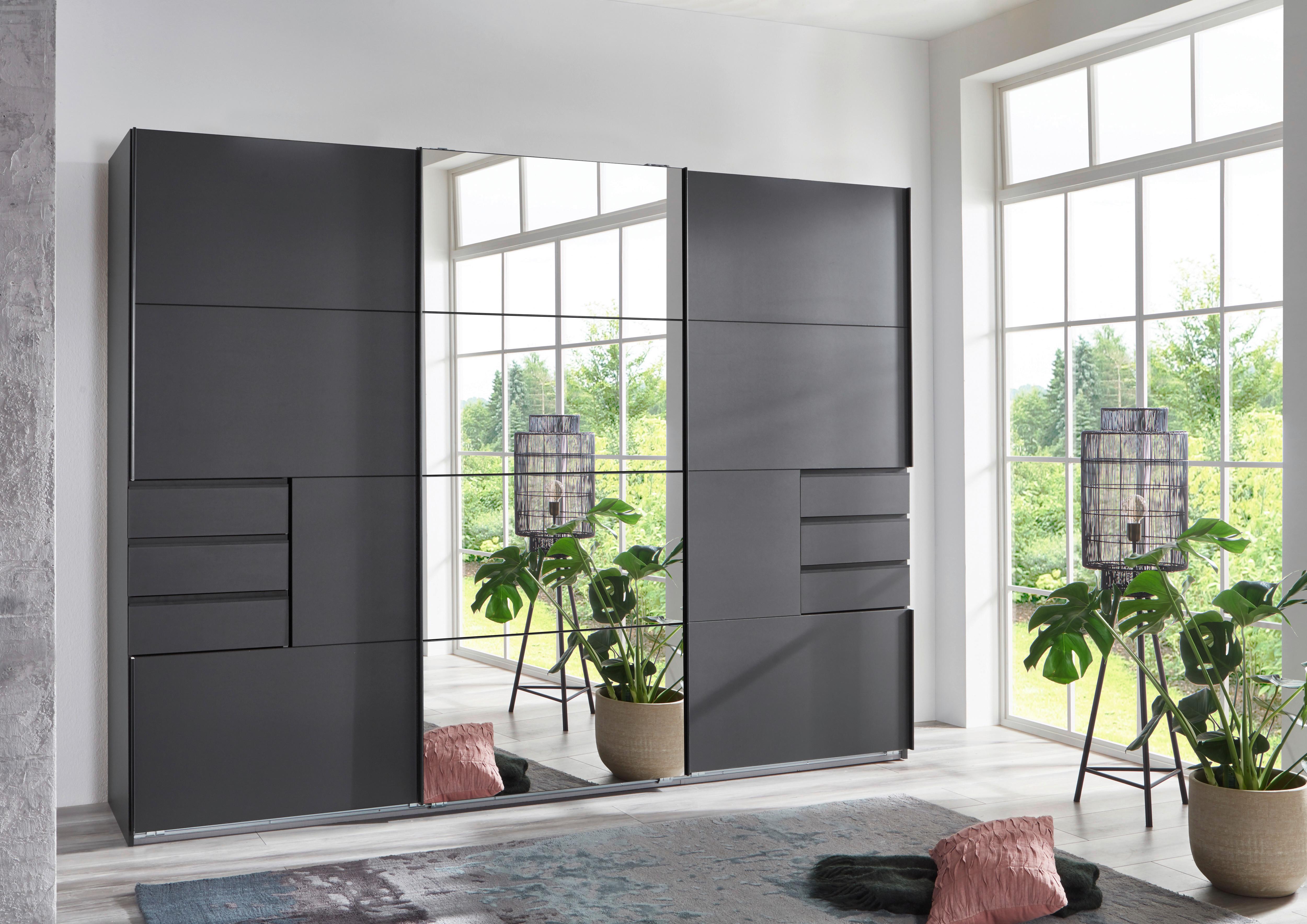 Schwebetürenschrank Saigon ca. 270x210 cm Anthrazit Glas, Holzwerkstoff P & B Möbel > Schränke > Kleiderschränke > Schwebetürenschränke Anthrazit