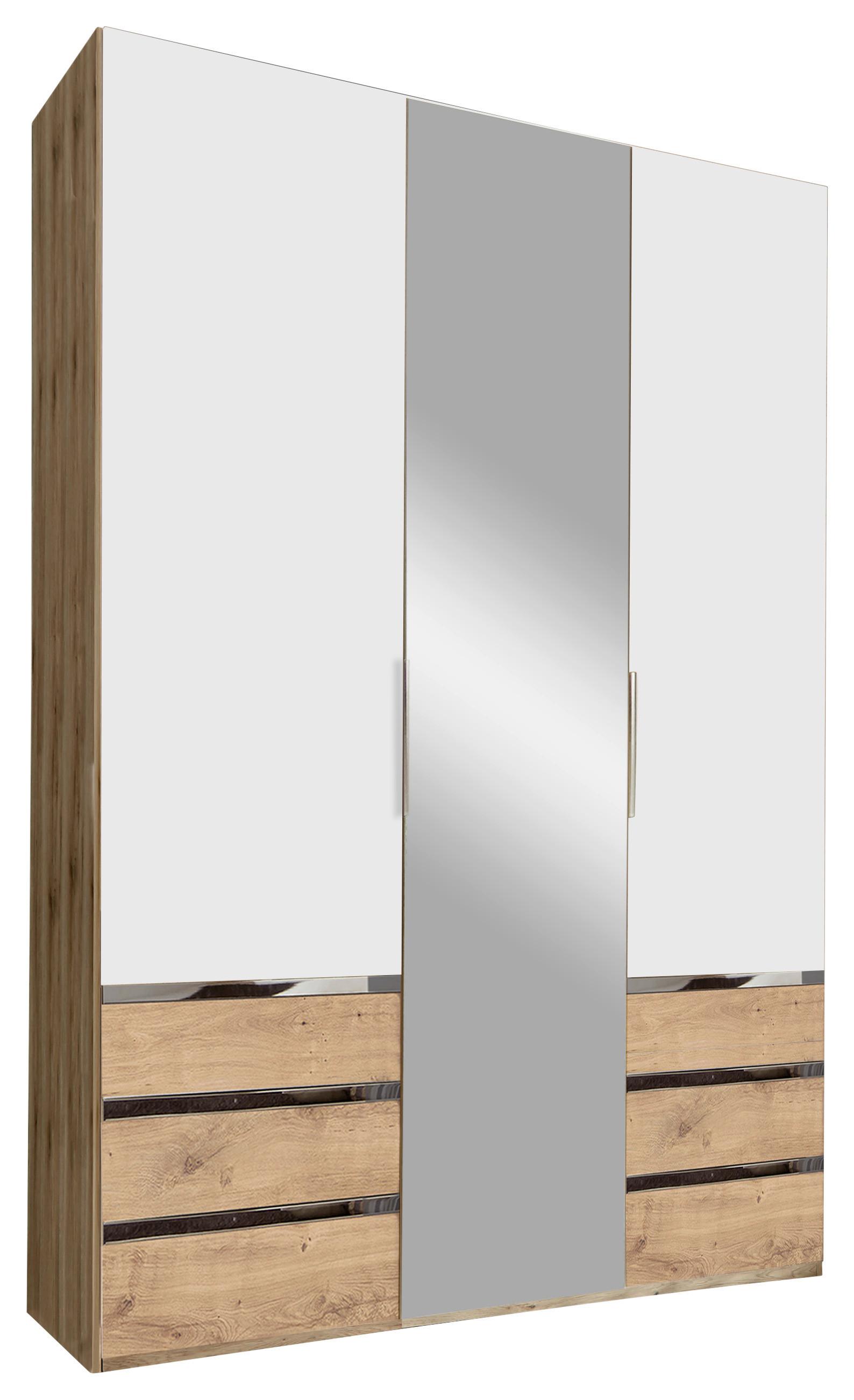 Wohnli Möbelsuche - Drehtürenschrank Level 36A mit Spiegel ca. 150cm Weiß/Eiche