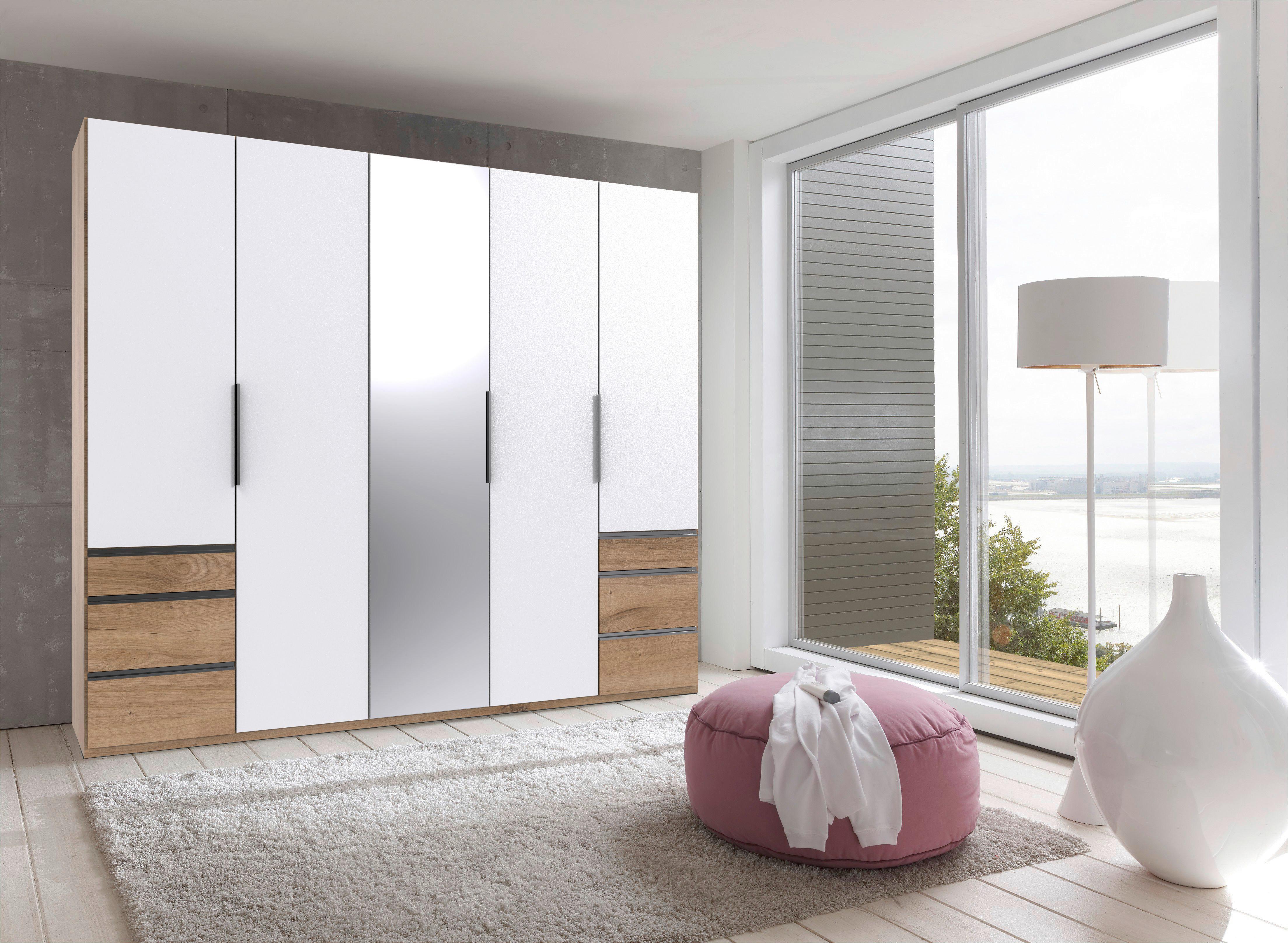 Drehtürenschrank Level 36A mit Spiegel ca. 250 cm Weiß/Eiche Glas, Holzwerkstoff MID.YOU Möbel > Schränke > Kleiderschränke > Drehtürenschränke Weiß
