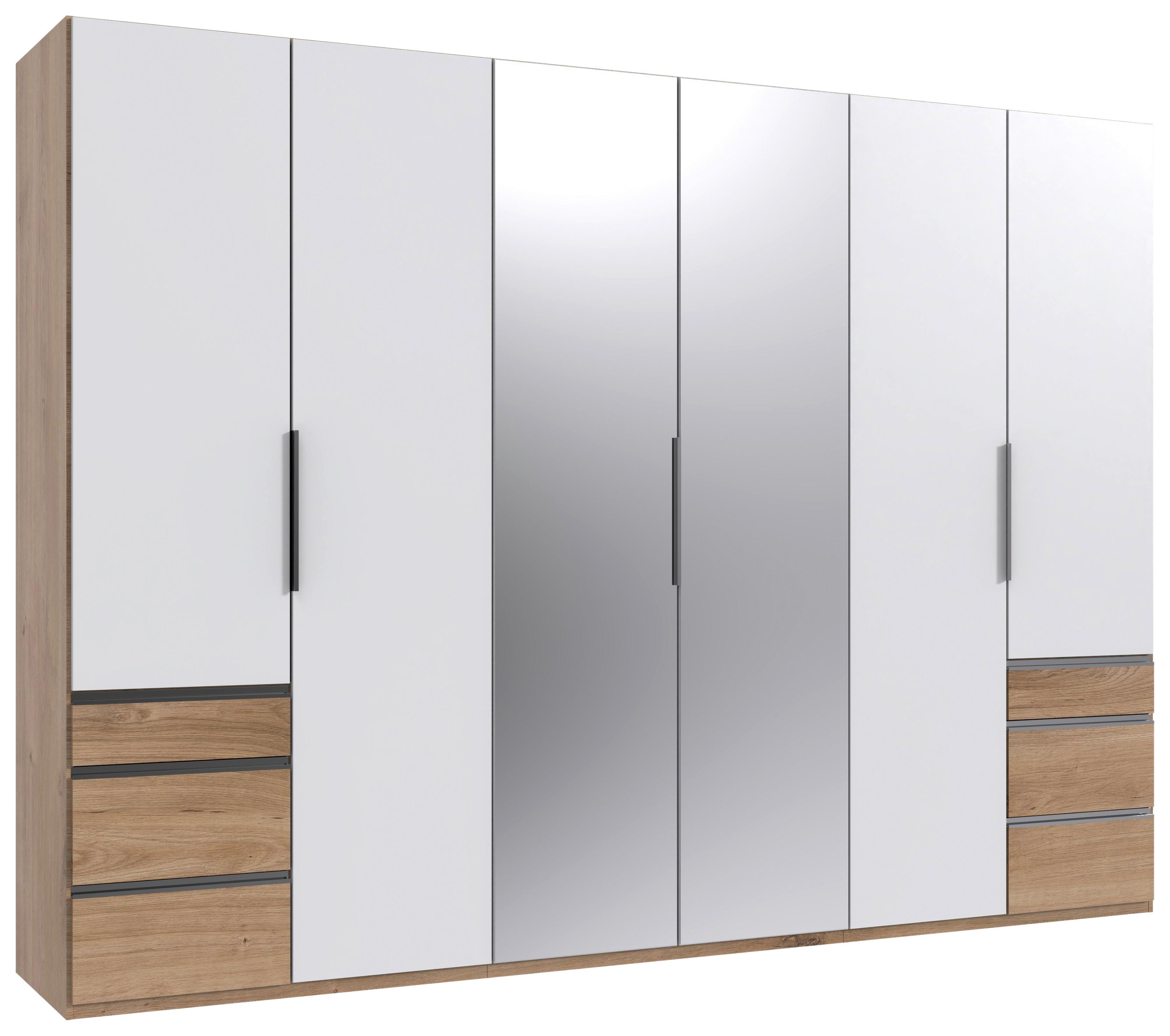 wohnli-moebel-suche-001787064304 Wohnli Möbelsuche - Drehtürenschrank Level 36A mit Spiegel ca. 300 cm Weiß/Eiche