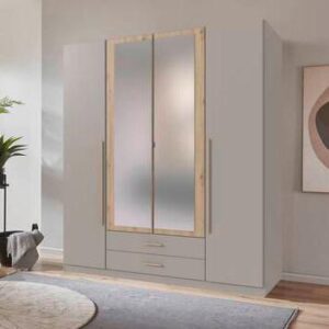 wohnli-moebel-suche-001787065801-1 Drehtürenschrank Marburg Eiche Artisan/Grau/Sahara Glas, Holzwerkstoff Mömax Möbel > Schränke > Kleiderschränke > Drehtürenschränke Grau
