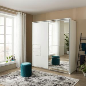 Schwebetürenschrank Oldenburg in Weiß ca. 180x198x64cm Metall, Kunststoff Mömax Möbel > Schränke > Kleiderschränke > Schwebetürenschränke Weiß