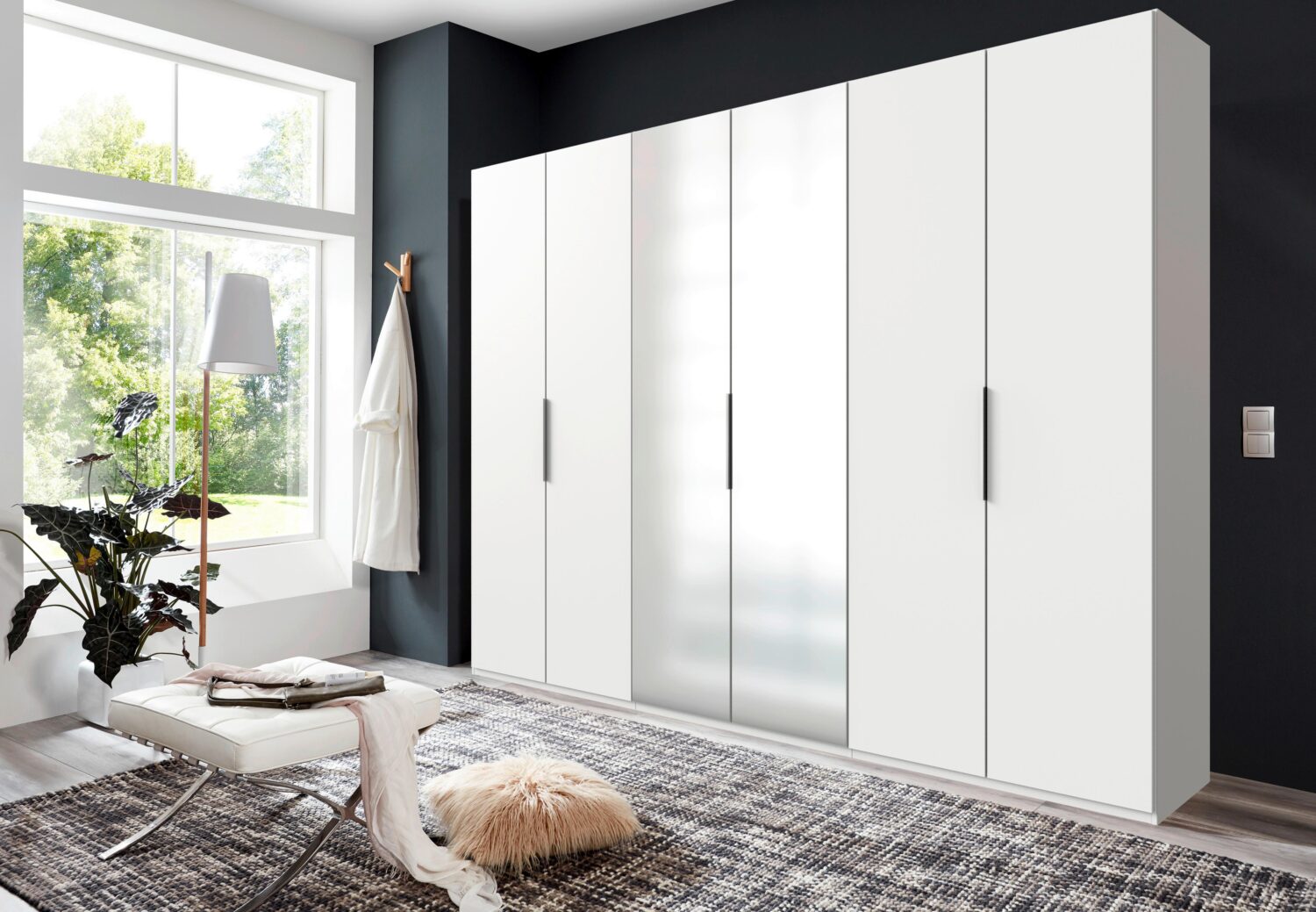 Drehtürenschrank Level 36A mit Spiegel ca. 300 cm Weiß Holzwerkstoff MID.YOU Möbel > Schränke > Kleiderschränke > Drehtürenschränke Weiß