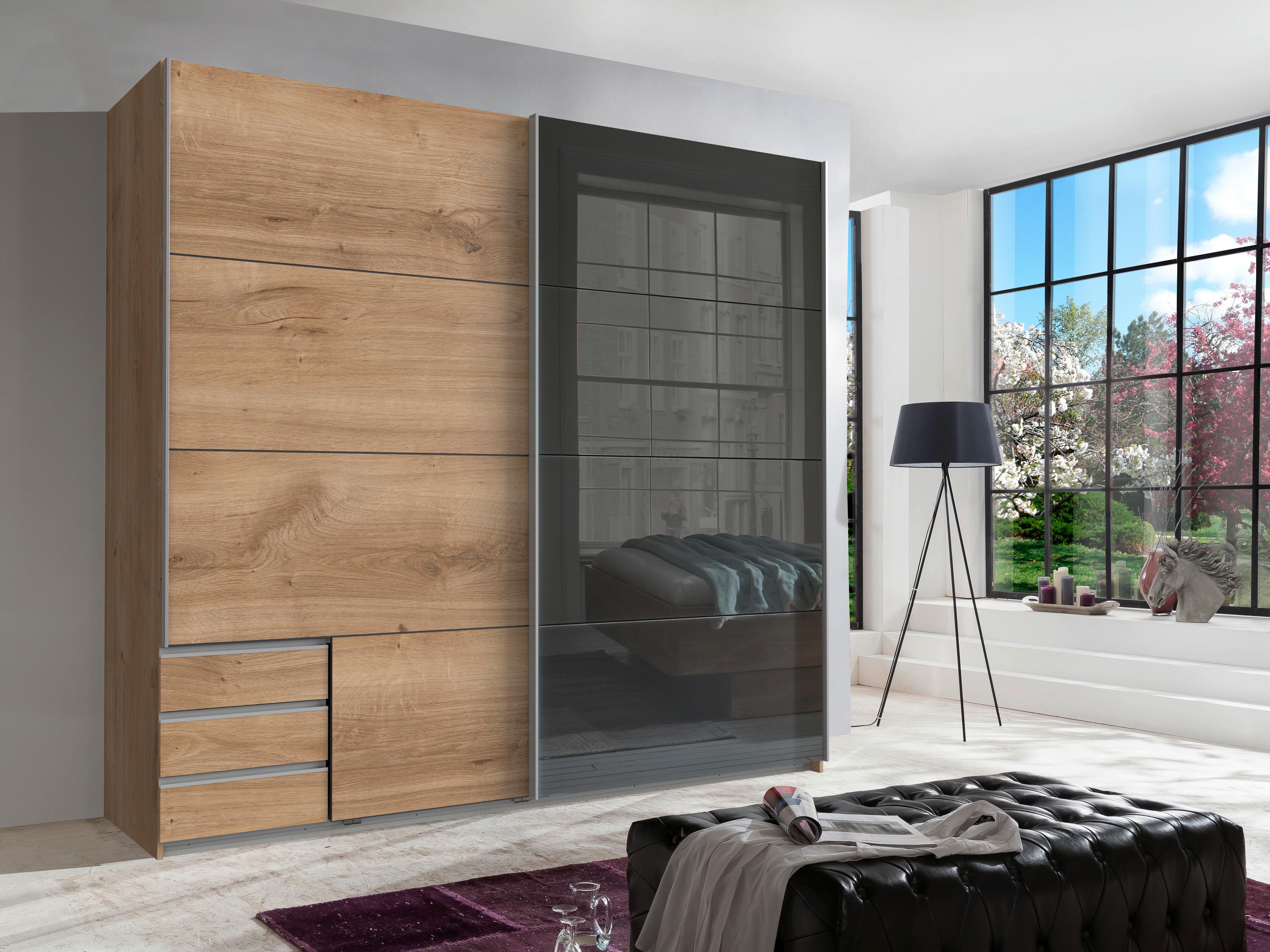 Schwebetürenschrank Valencia Eichefarben ca. 225x210x65cm Glas, Holzwerkstoff Mömax Möbel > Schränke > Kleiderschränke > Schwebetürenschränke Grau