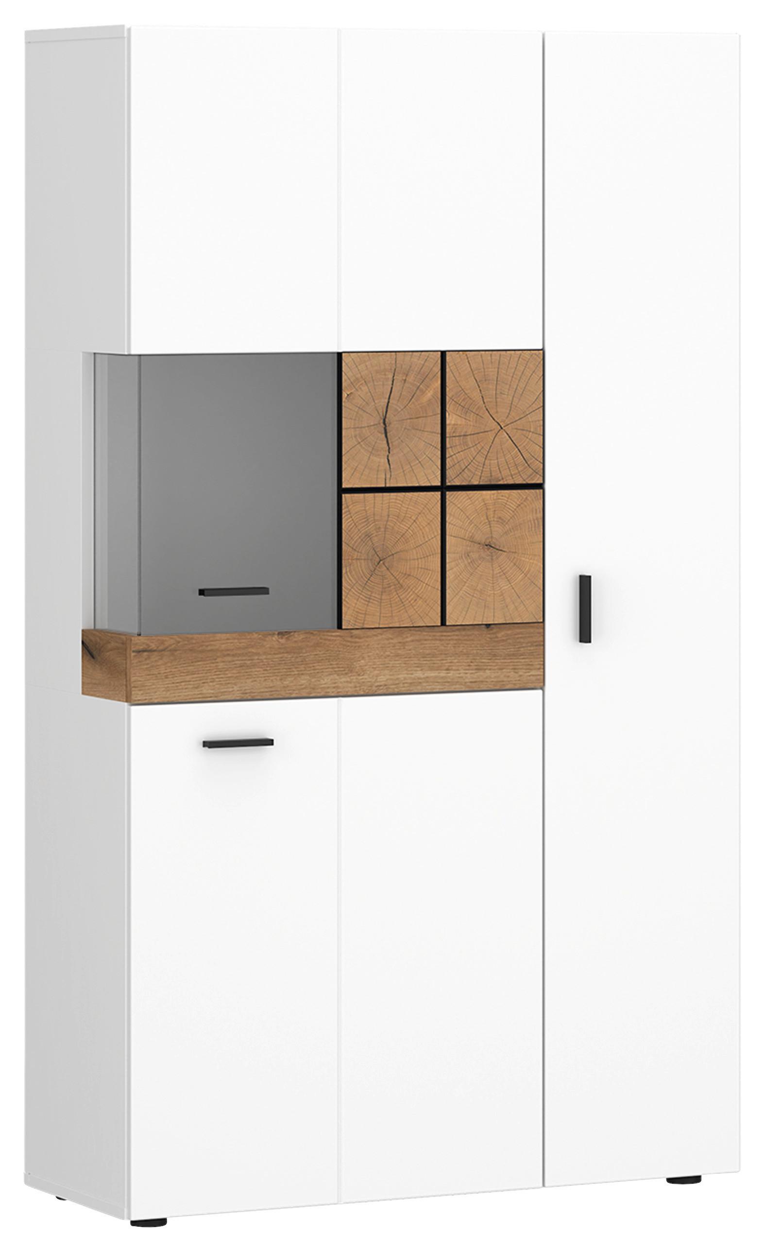wohnli-moebel-suche-001803079907 Wohnli Möbelsuche - Vitrine Oreta B: 82 cm Weiß Hochglanz/Eichefarben