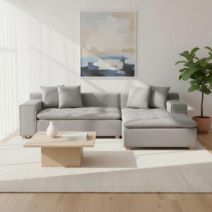 wohnli-moebel-suche-001808000701-1 Wohnlandschaft Ava Hellgrau Samt Holz, Textil Bessagi Home Möbel > Sofas & Couches > Wohnlandschaften > Ecksofas Grau