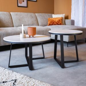 COUCHTISCHSET PETE Metall, Stein MID.YOU Wohnzimmermöbel Weiß