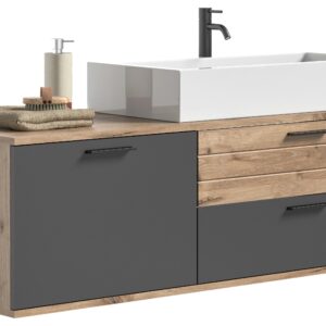 wohnli-moebel-suche-001849000106 Wohnli Möbelsuche - Waschbecken mit Unterschrank Mason ca. 140 cm Eiche/Grau