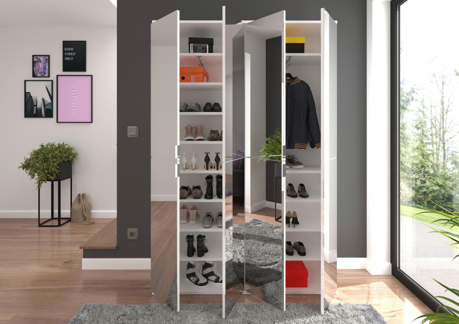 Drehtürenschrank Projekt X ca. 122x193 cm Weiß Metall MID.YOU Möbel > Schränke > Kleiderschränke > Drehtürenschränke Weiß