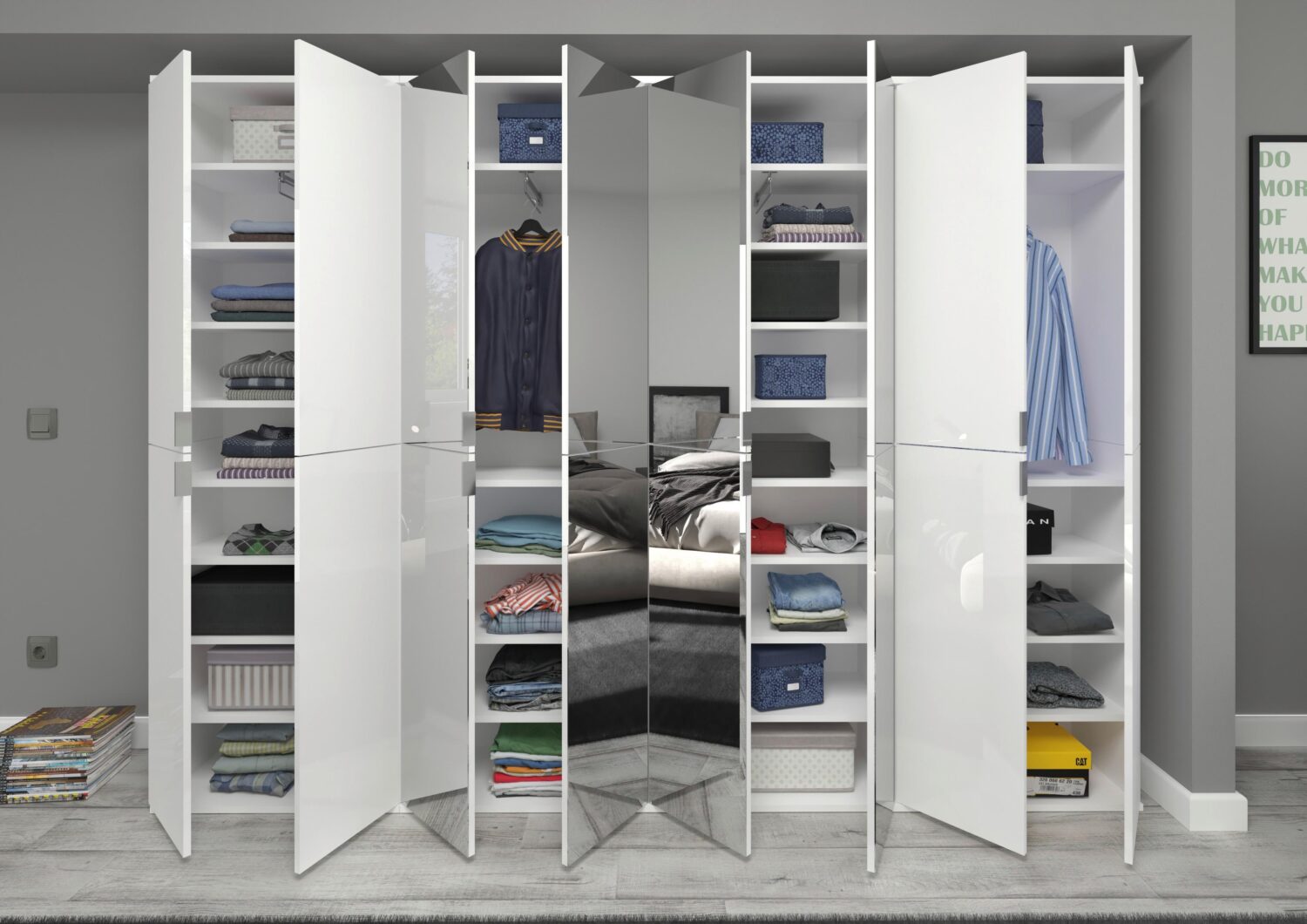 Drehtürenschrank Projekt X ca. 244x193 cm Weiß Metall MID.YOU Möbel > Schränke > Kleiderschränke > Drehtürenschränke Weiß