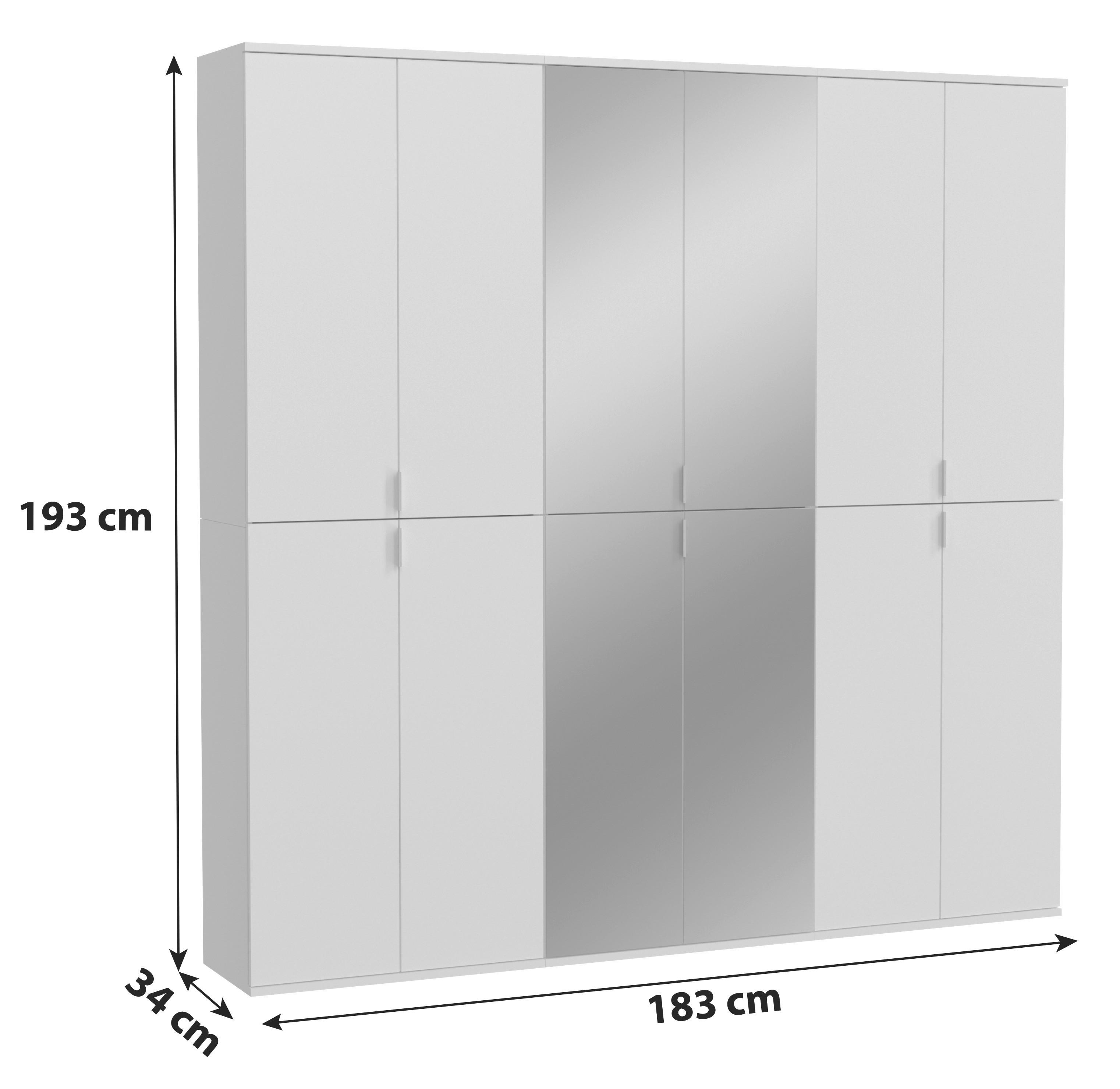 Drehtürenschrank Projekt X ca. 183x193x34 cm Weiß Glas, Holzwerkstoff MID.YOU Möbel > Schränke > Kleiderschränke > Drehtürenschränke Weiß