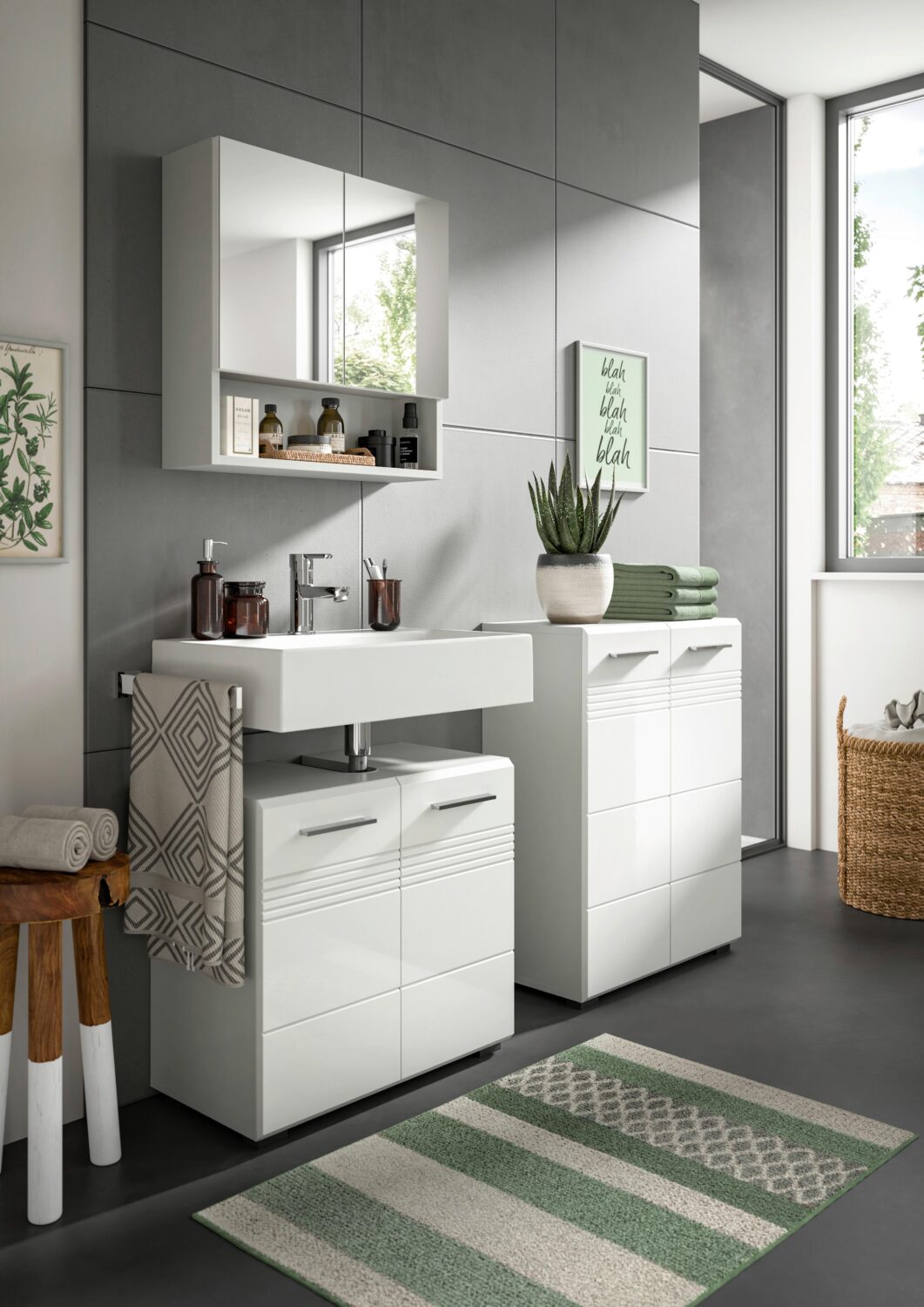 Waschbeckenunterschrank Copa ca. 60x56 cm Weiß/Grau Holzwerkstoff MID.YOU Möbel > Schränke > Badezimmerschränke > Waschbeckenunterschränke Weiß