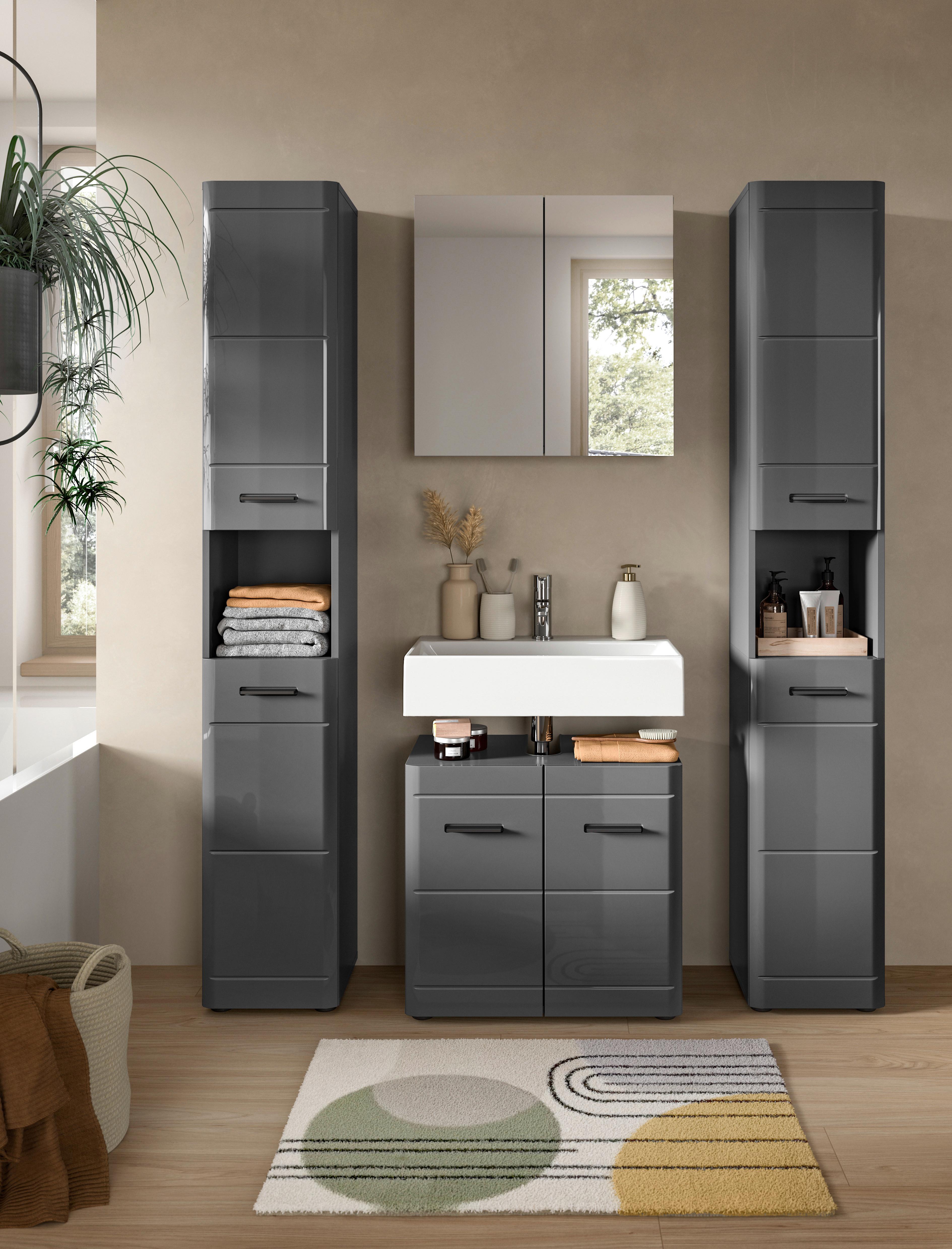 Waschbeckenunterschrank Soft Grau hochglanz Holzwerkstoff MID.YOU Möbel > Schränke > Badezimmerschränke > Waschbeckenunterschränke Grau