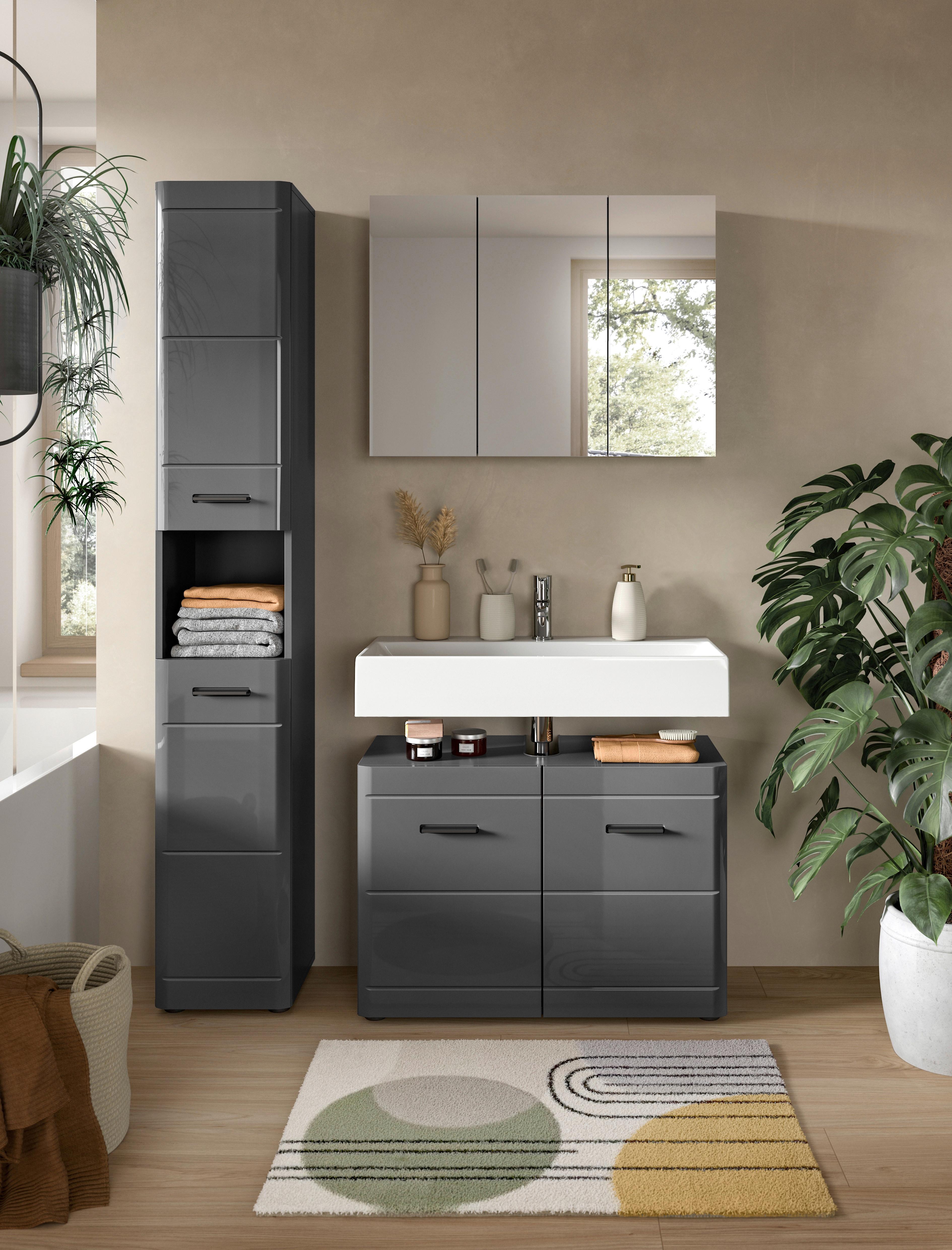 Wohnli Möbelsuche - Badezimmer Soft 3-tlg. ca. 110 cm Grau hochglanz