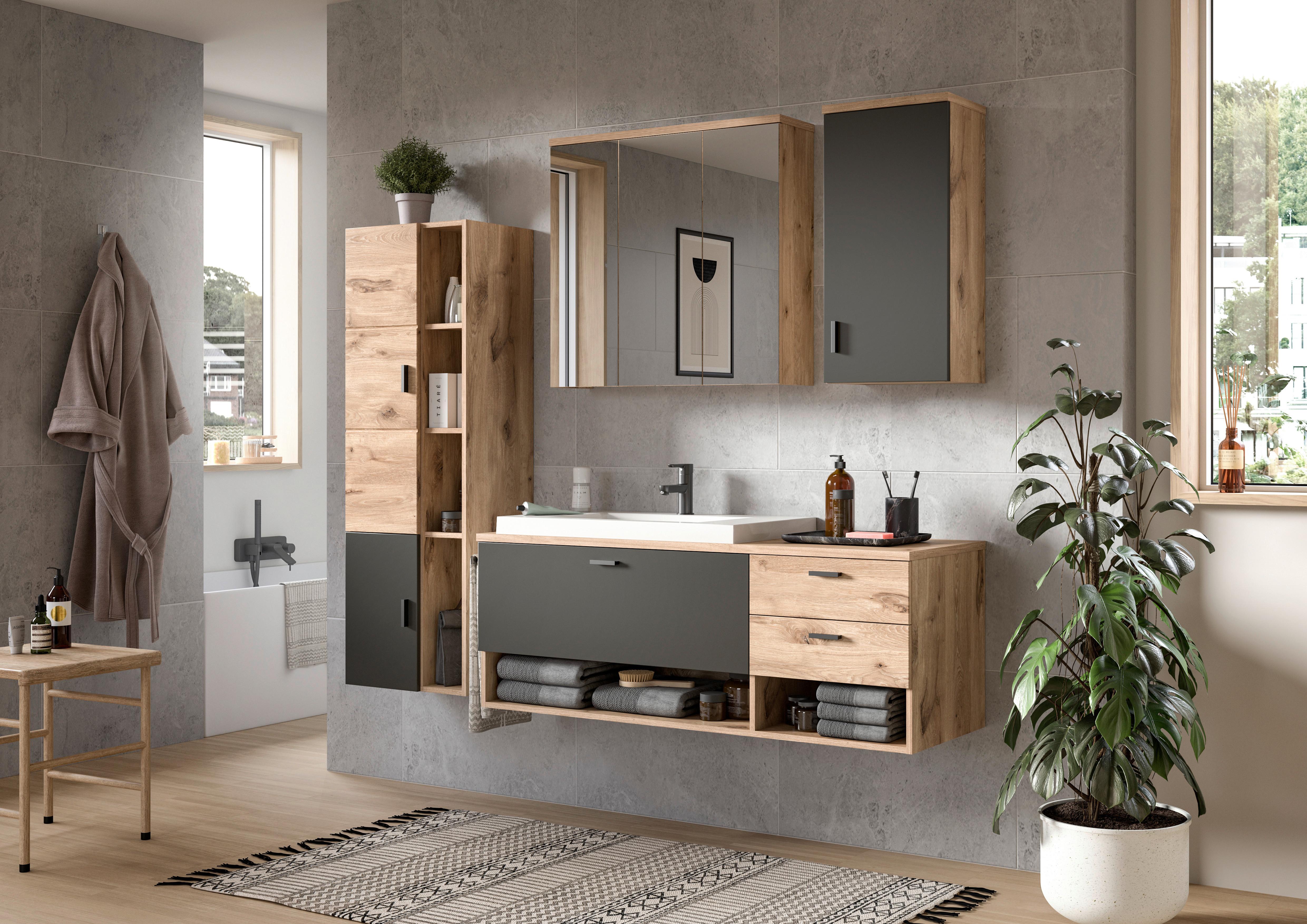Hängeschrank Grado ca. 37x75 cm Eiche/Grau Holzwerkstoff MID.YOU Möbel > Schränke > Badezimmerschränke > Bad-Hängeschränke Grau