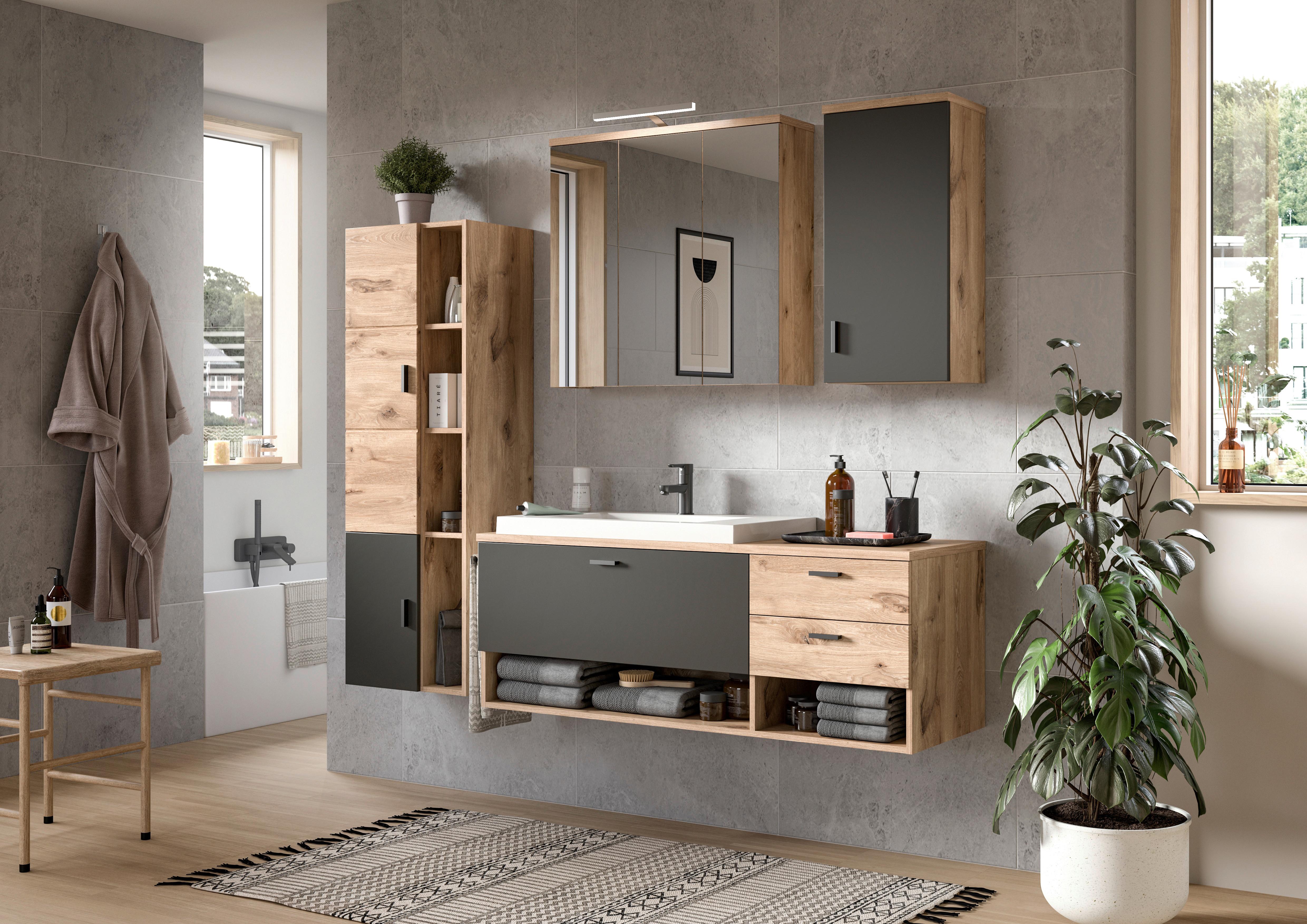 Waschtischkombi Grado ca. 140 cm Eiche/Grau Holzwerkstoff MID.YOU Möbel > Schränke > Badezimmerschränke > Waschtische Grau