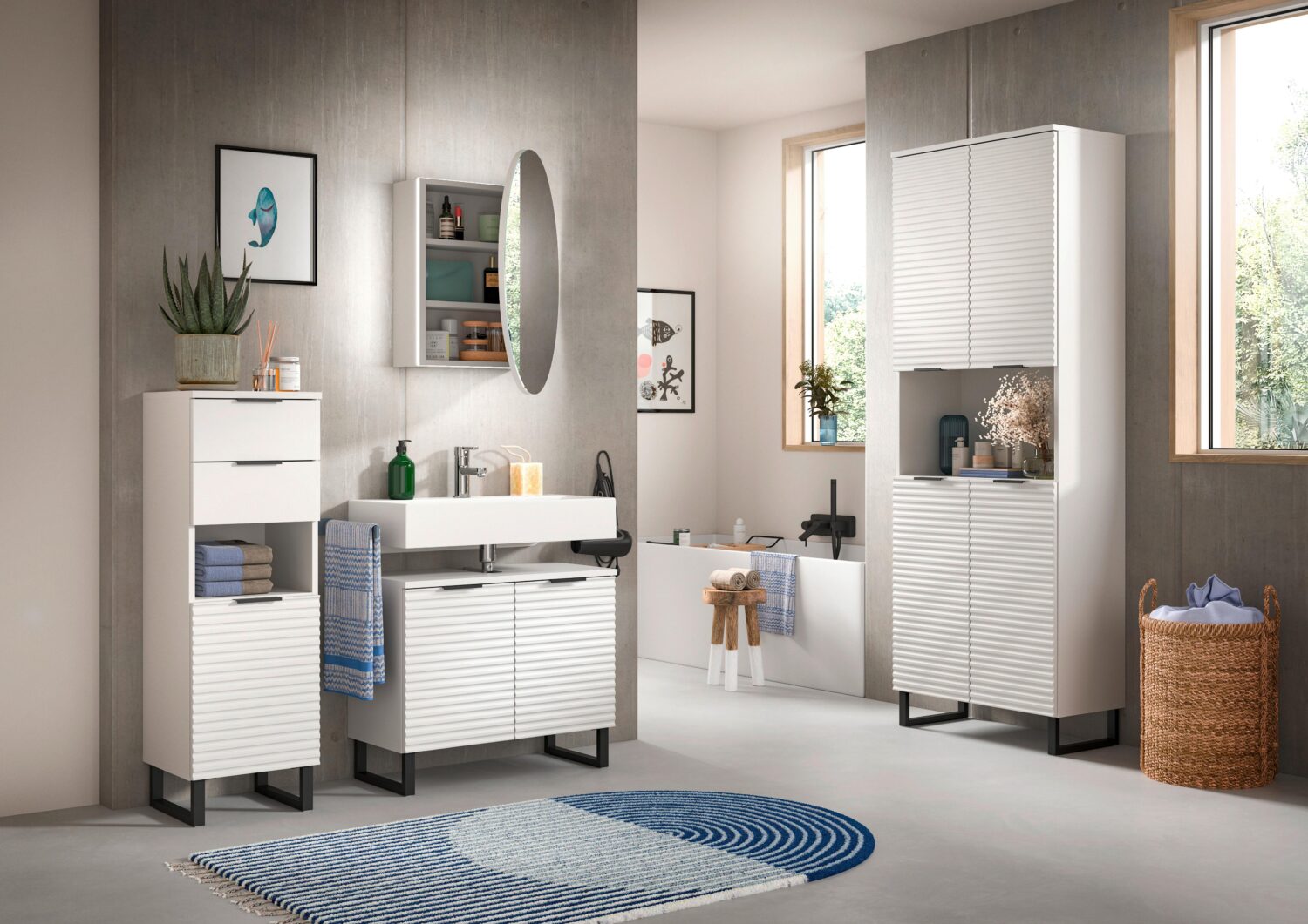 Midischrank Riff ca. 35x110 cm Weiß/Schwarz Metall MID.YOU Wohnzimmermöbel Weiß