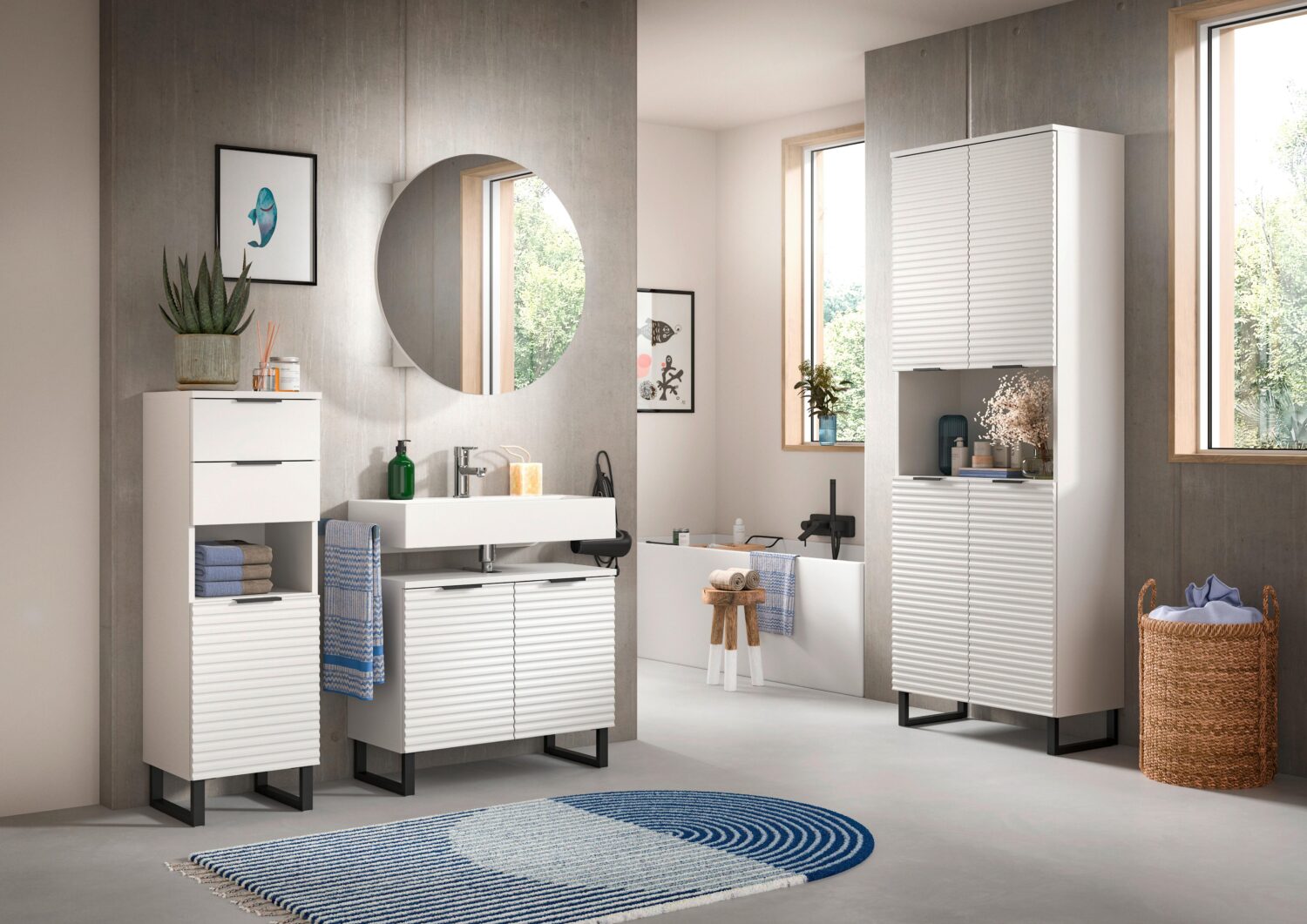 Hochschrank Riff ca. 70x193 cm Weiß/Schwarz Holzwerkstoff MID.YOU Möbel > Schränke > Badezimmerschränke > Hochschrank Weiß