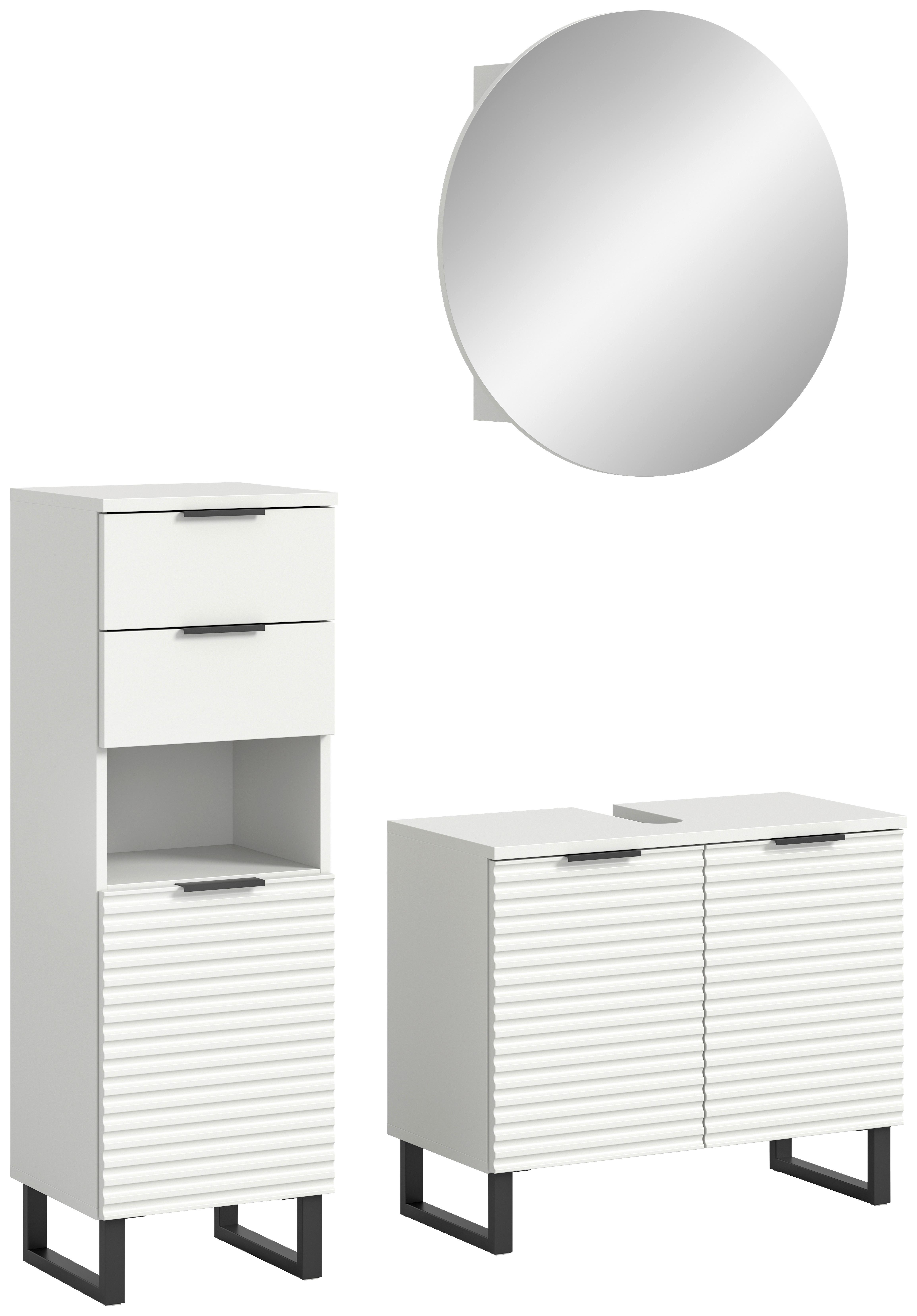 Badezimmer Riff 3-tlg. ca. 105 cm Weiß/Schwarz Metall MID.YOU Möbel > Schränke > Badezimmerschränke Weiß