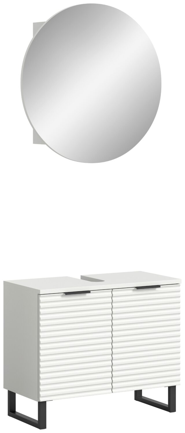 Badezimmer Riff 2-tlg. ca. 70 cm Weiß/Schwarz Metall MID.YOU Möbel > Schränke > Badezimmerschränke Weiß