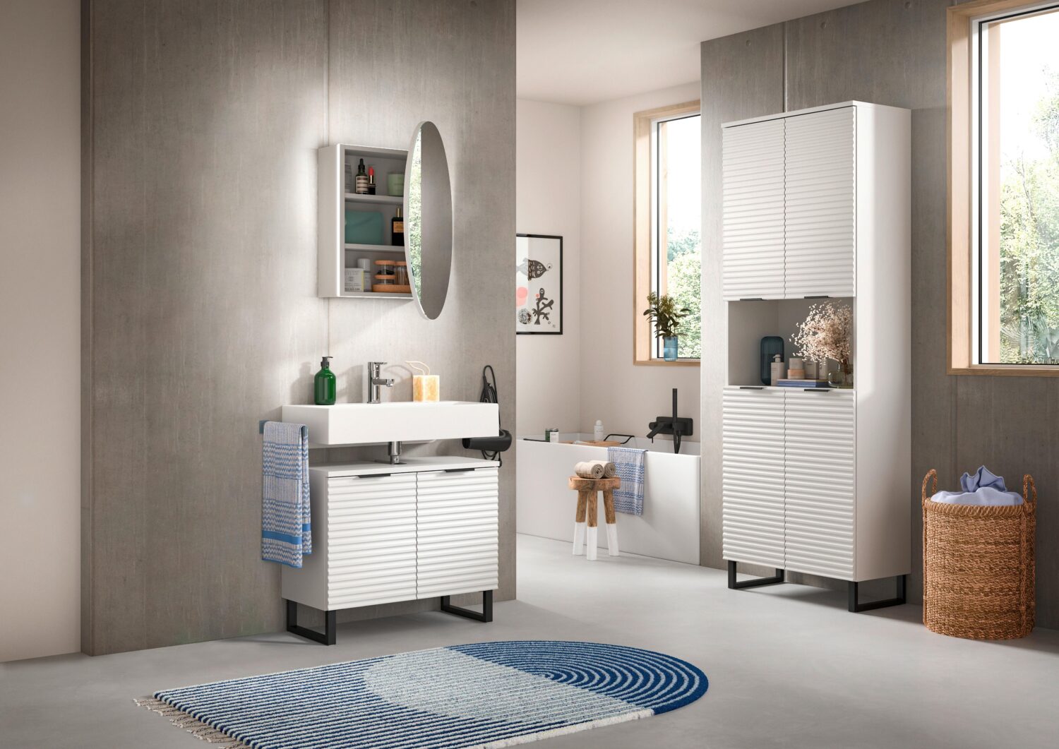 Wohnli Möbelsuche - Badezimmer Riff 3-tlg. ca. 140 cm Weiß/Schwarz