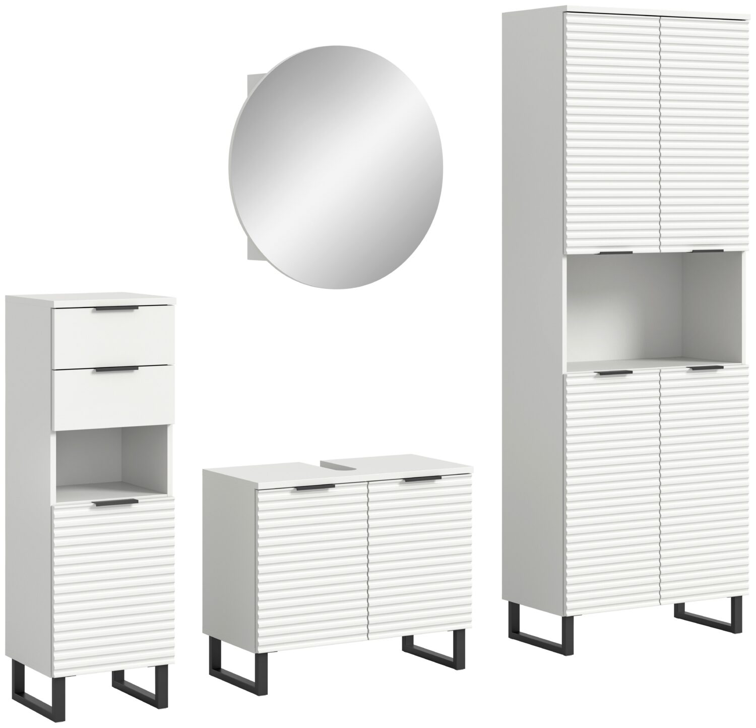 Badezimmer Riff 4-tlg. ca. 175 cm Weiß/Schwarz Metall MID.YOU Möbel > Schränke > Badezimmerschränke Weiß