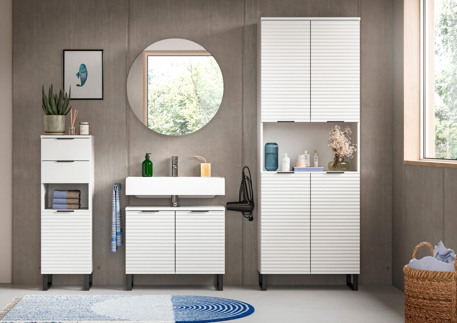 Wohnli Möbelsuche - Badezimmer Riff 4-tlg. ca. 175 cm Weiß/Schwarz