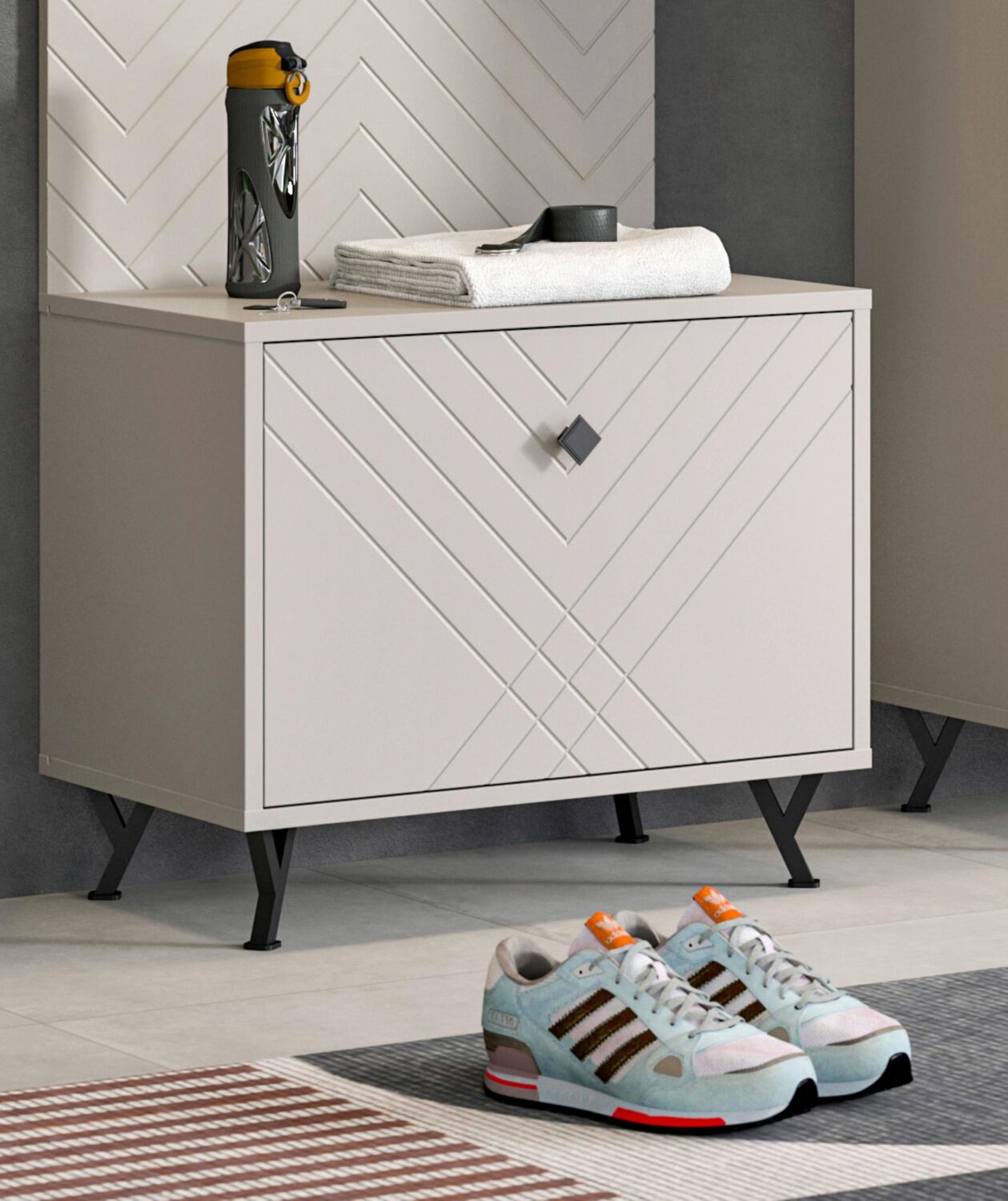 Sitzbank Notes ca. 60x50x35 cm Sandbeige Metall MID.YOU Garderoben > Garderobenbänke Beige