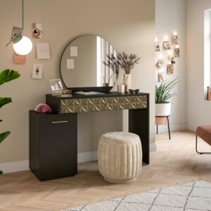 wohnli-moebel-suche-001849009504-1 Schminktisch Prisma ca. 117x138 cm Schwarz/Gold Holzwerkstoff MID.YOU Möbel > Tische > Schminktische Schwarz