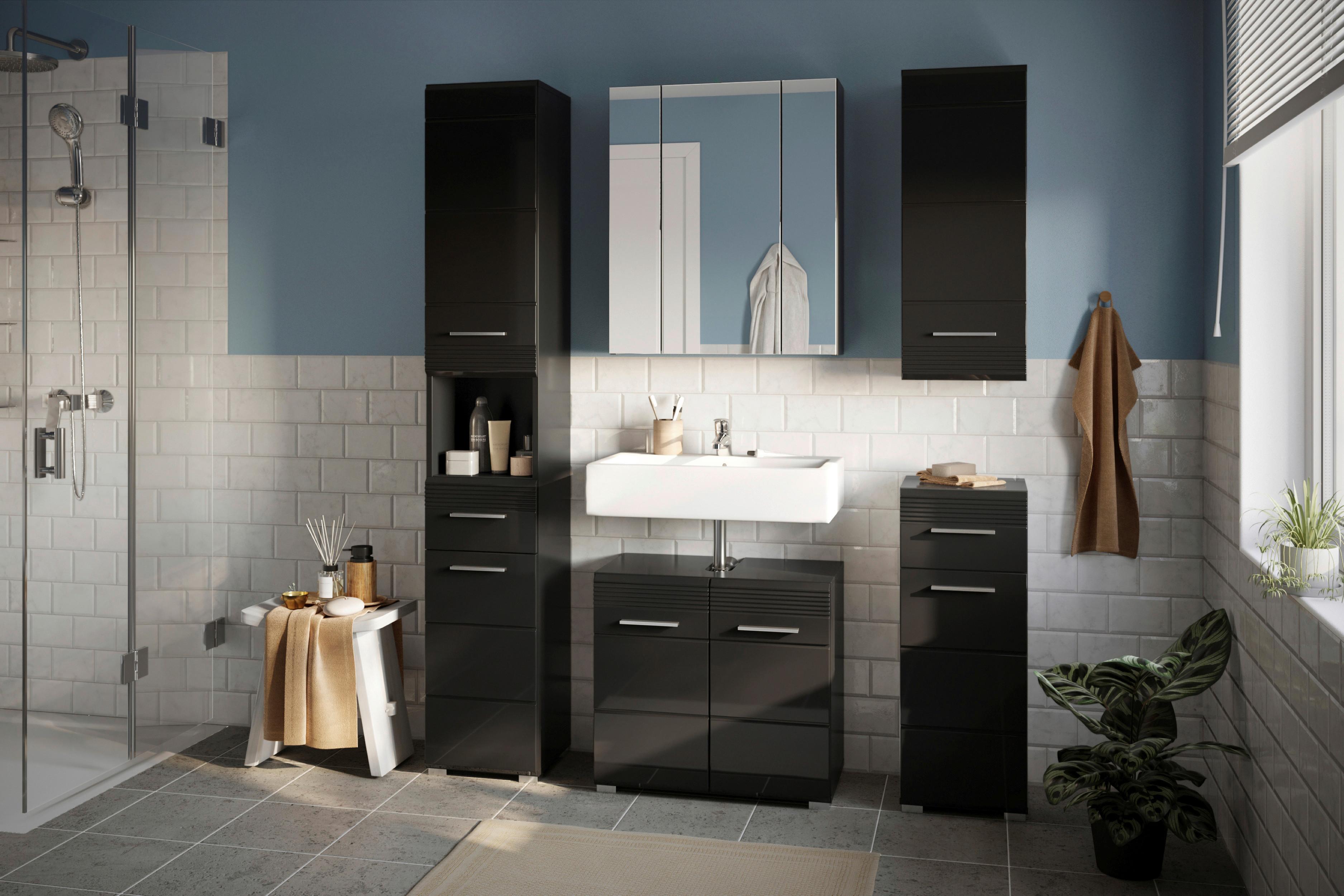 Hängeschrank Linus ca. 30x77 cm Schwarz Holzwerkstoff MID.YOU Möbel > Schränke > Badezimmerschränke > Bad-Hängeschränke Schwarz