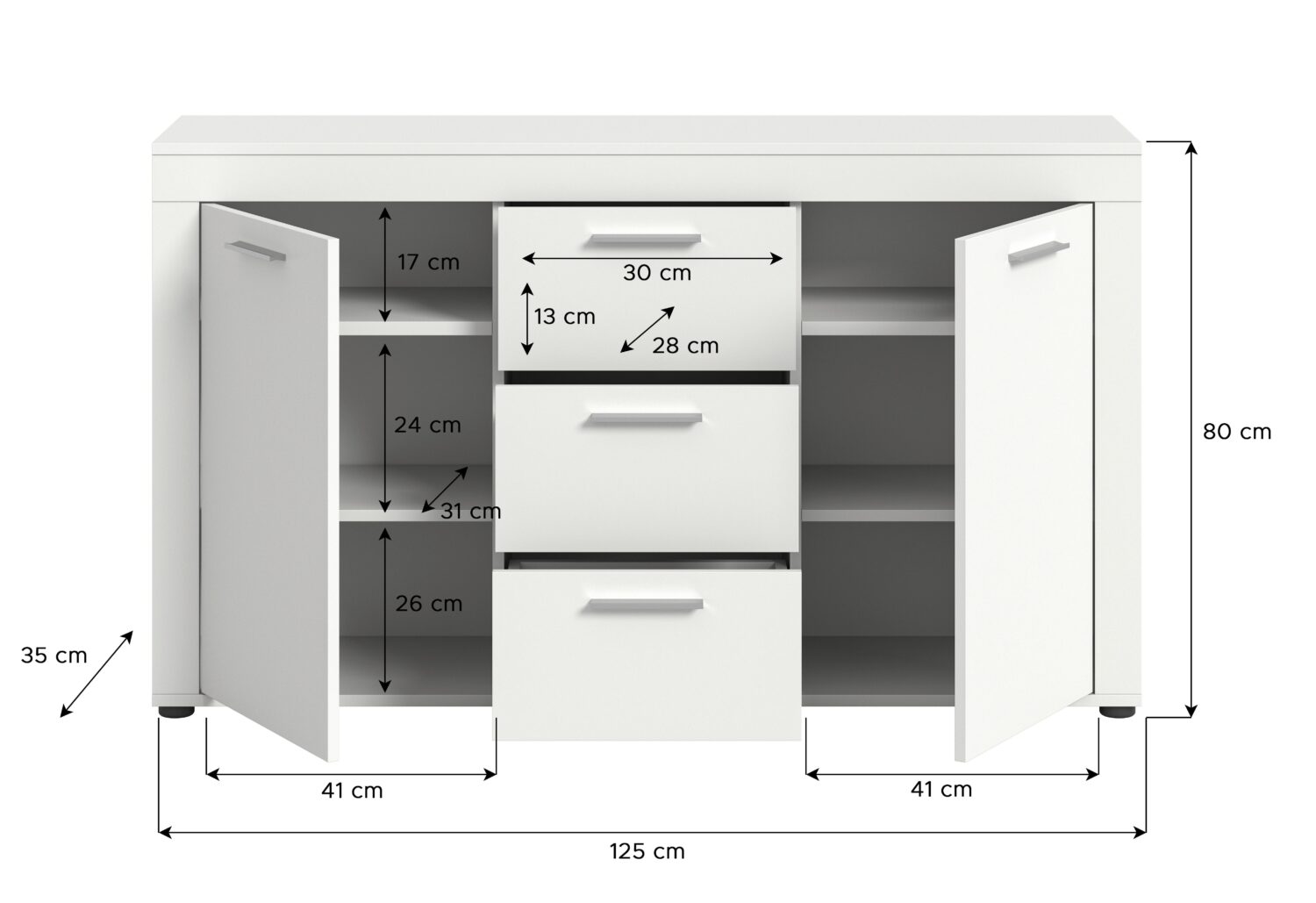 Sideboard Jam ca. 125x80x35 cm Weiß Kunststoff MID.YOU Wohnzimmermöbel Weiß
