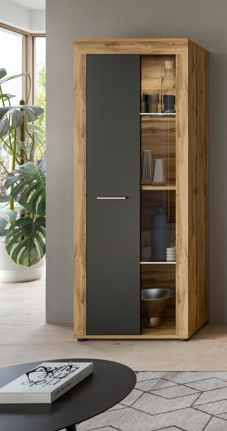 Vitrine Jam ca. 60x159x35 cm Grau Kunststoff MID.YOU Möbel > Schränke > Vitrinen Grau