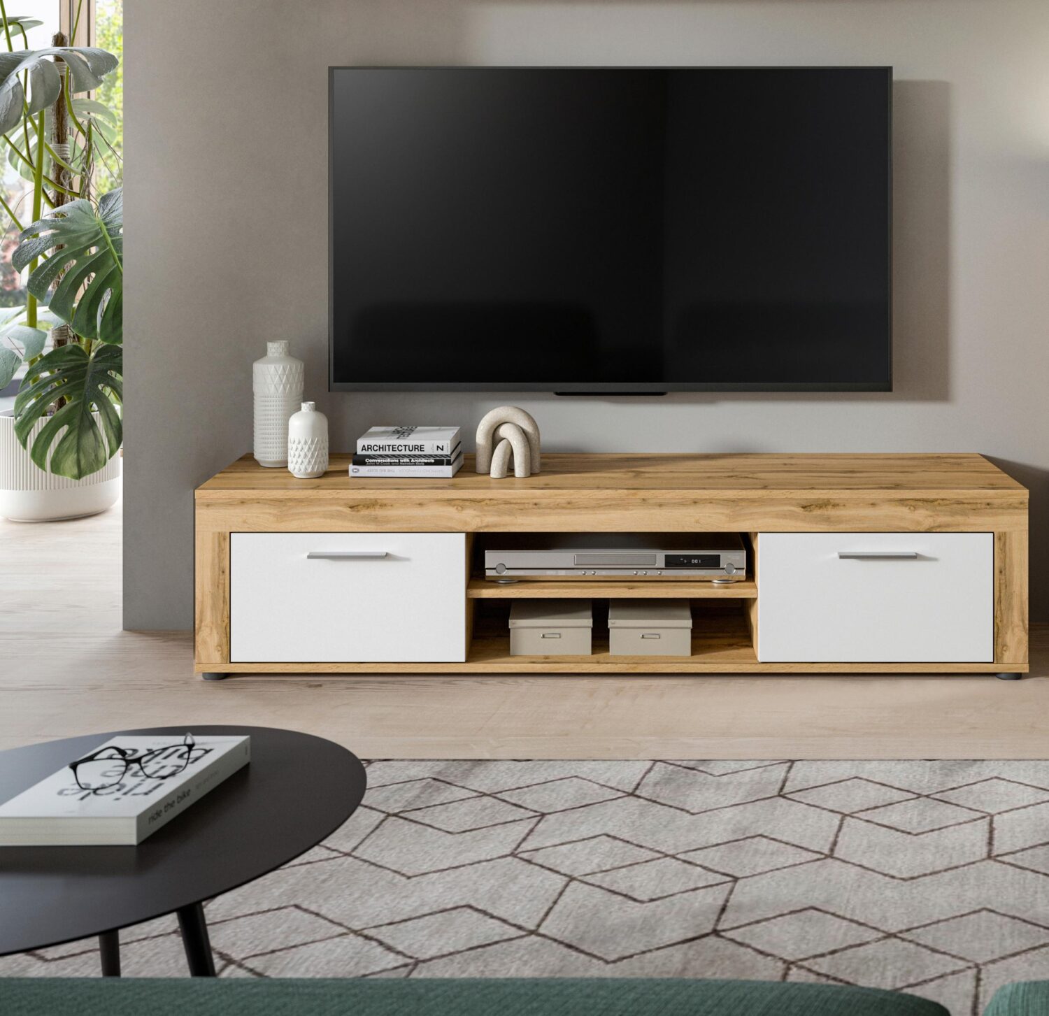 Lowboard Jam ca. 160x37x40 cm Eiche Wotan Kunststoff MID.YOU Möbel > TV-Möbel Weiß