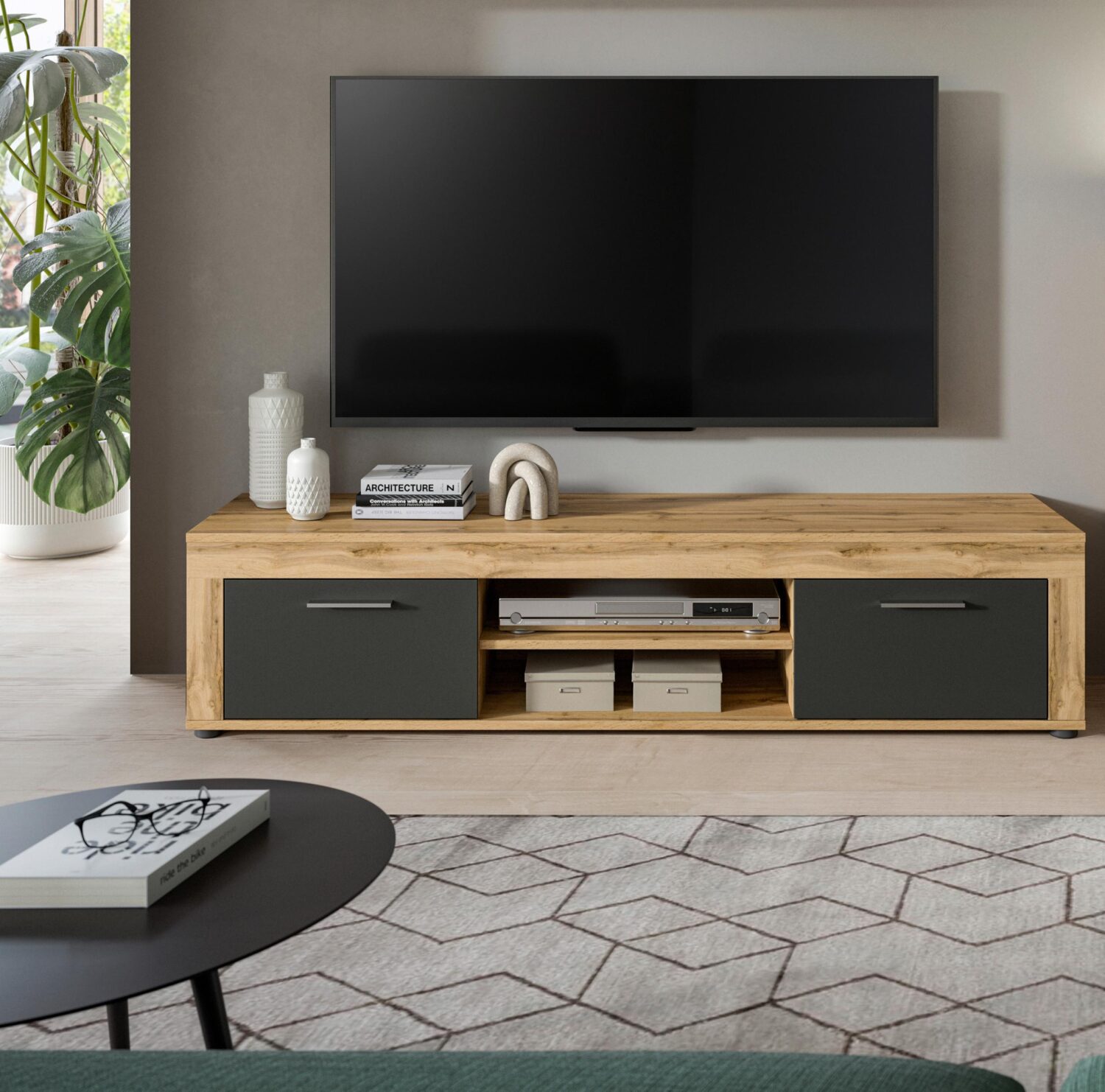 Lowboard Jam Anthr./Natur ca. 160x37x40 cm Kunststoff MID.YOU Möbel > TV-Möbel Anthrazit