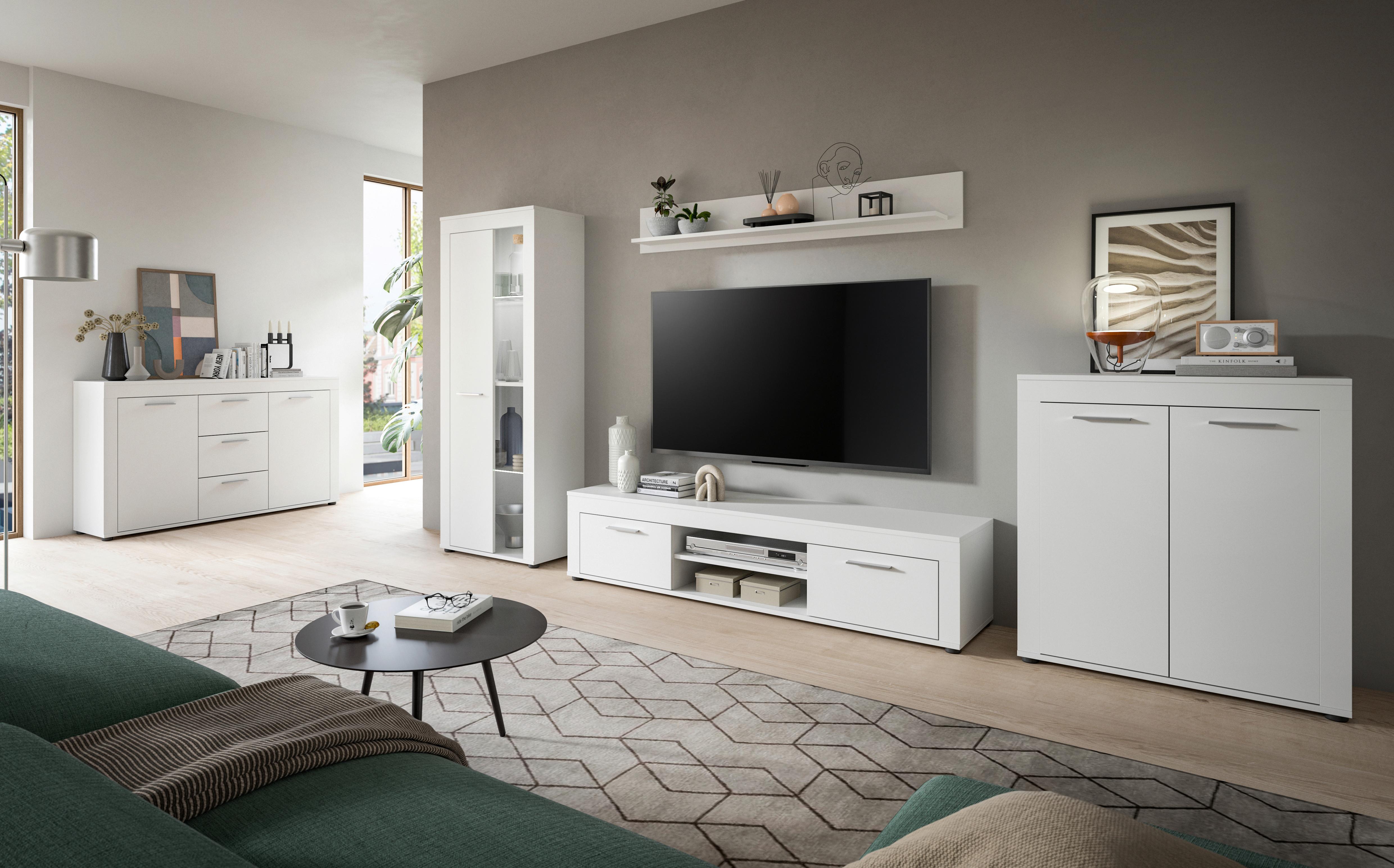 Wohnwand Jam Weiß ca. 235x159x35cm Glas, Holzwerkstoff MID.YOU Möbel > TV-Möbel Weiß